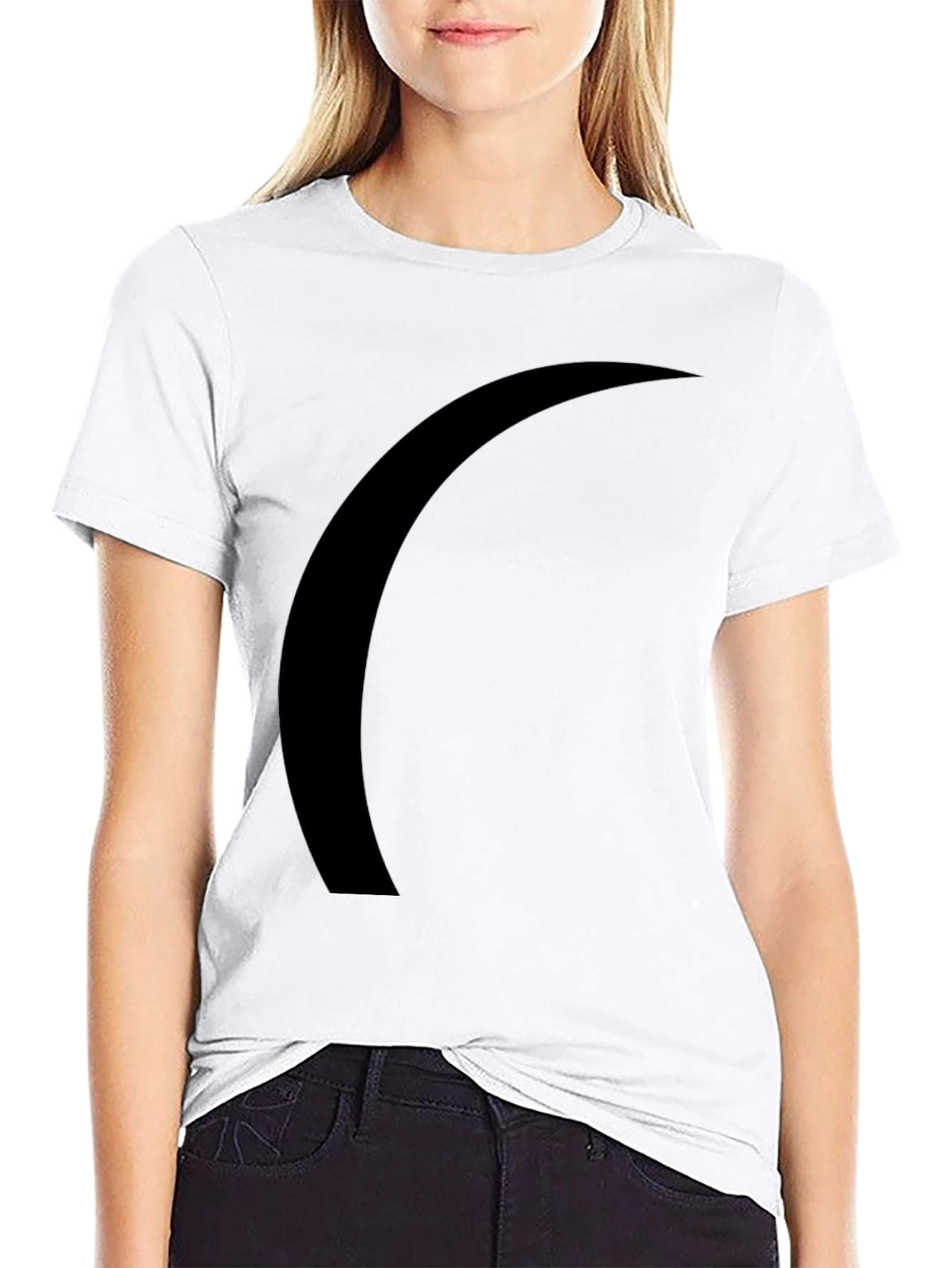 Black Minimalist Black Curved Graphic Tee - Casual Comfort view 9