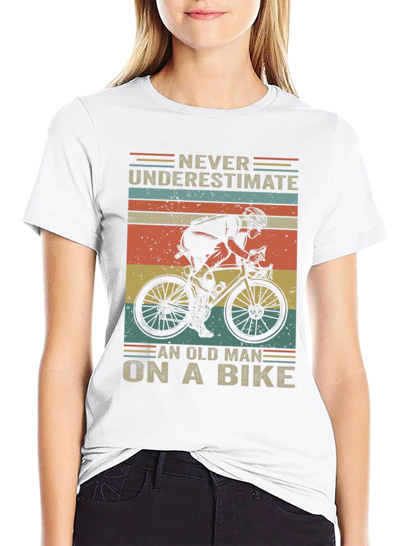 Black Never Underestimate Old Man Bike Graphic T-Shirt view 9