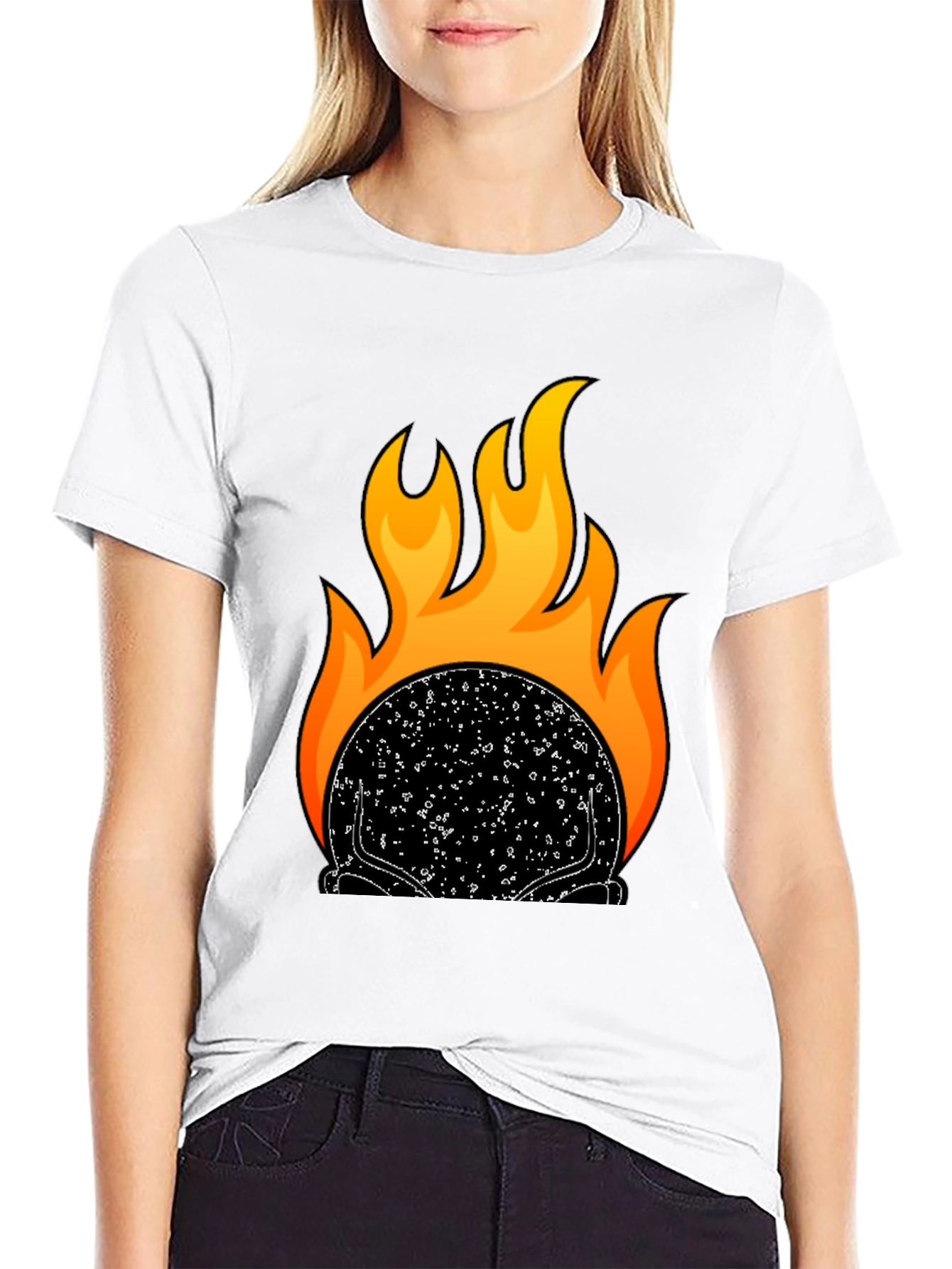 Black Flaming Skull Graphic T-Shirt - Black view 9