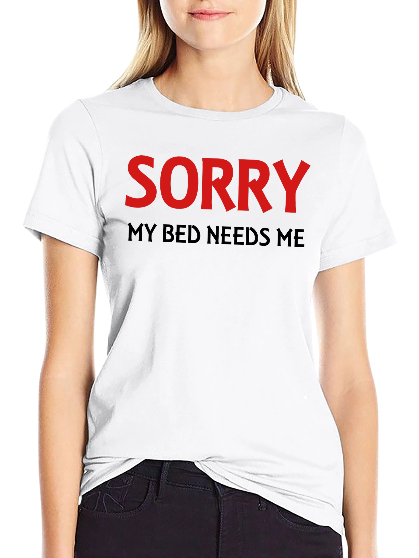 Black Sorry My Bed Needs Me T-Shirt view 9