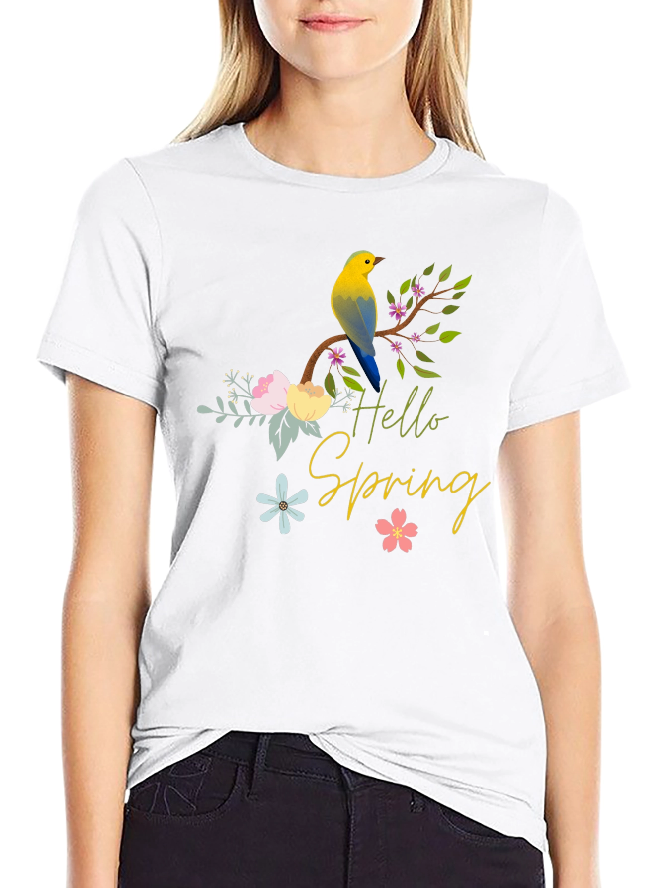 Black Hello Spring Bird T-Shirt - Black view 9
