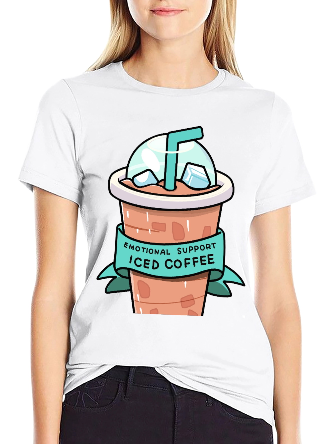 Black Emotional Support Iced Coffee Graphic T-Shirt view 9