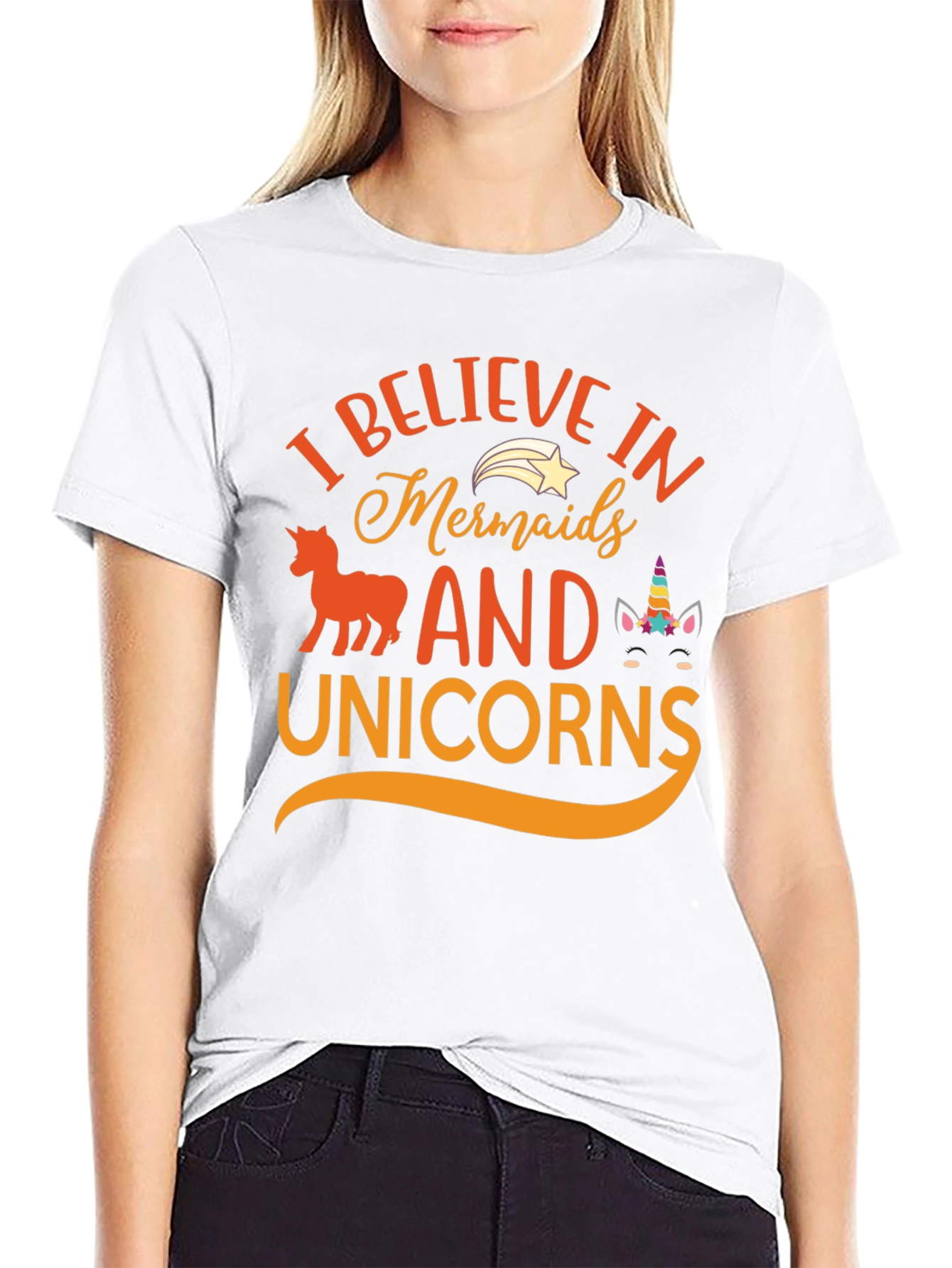 Black Believe in Mermaids and Unicorns T-shirt view 9