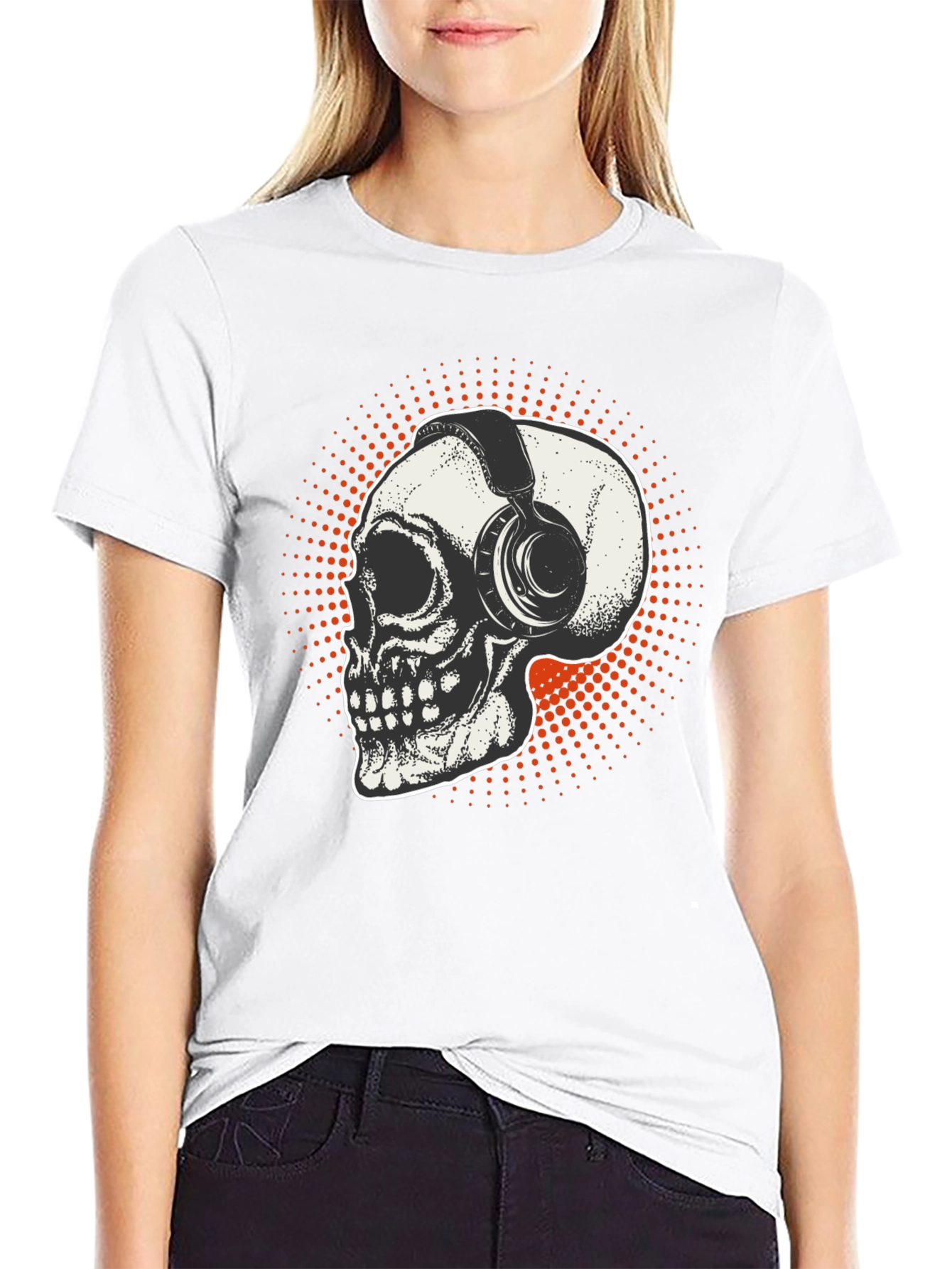 Black Skull & Headphones Graphic T-Shirt - Black view 9