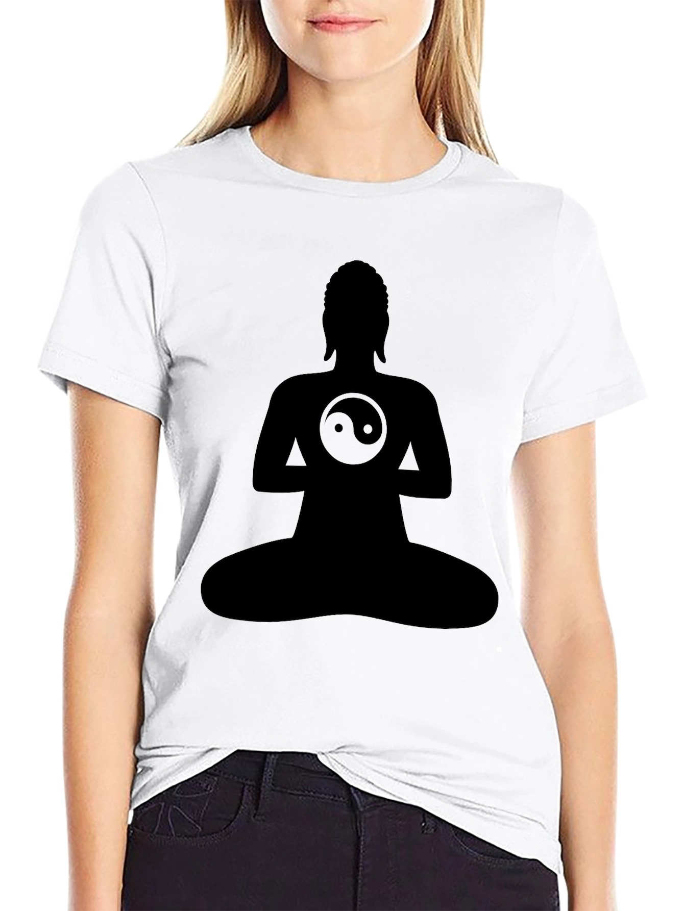 Black Yin Yang Buddha Silhouette Tee - Zen Style view 9