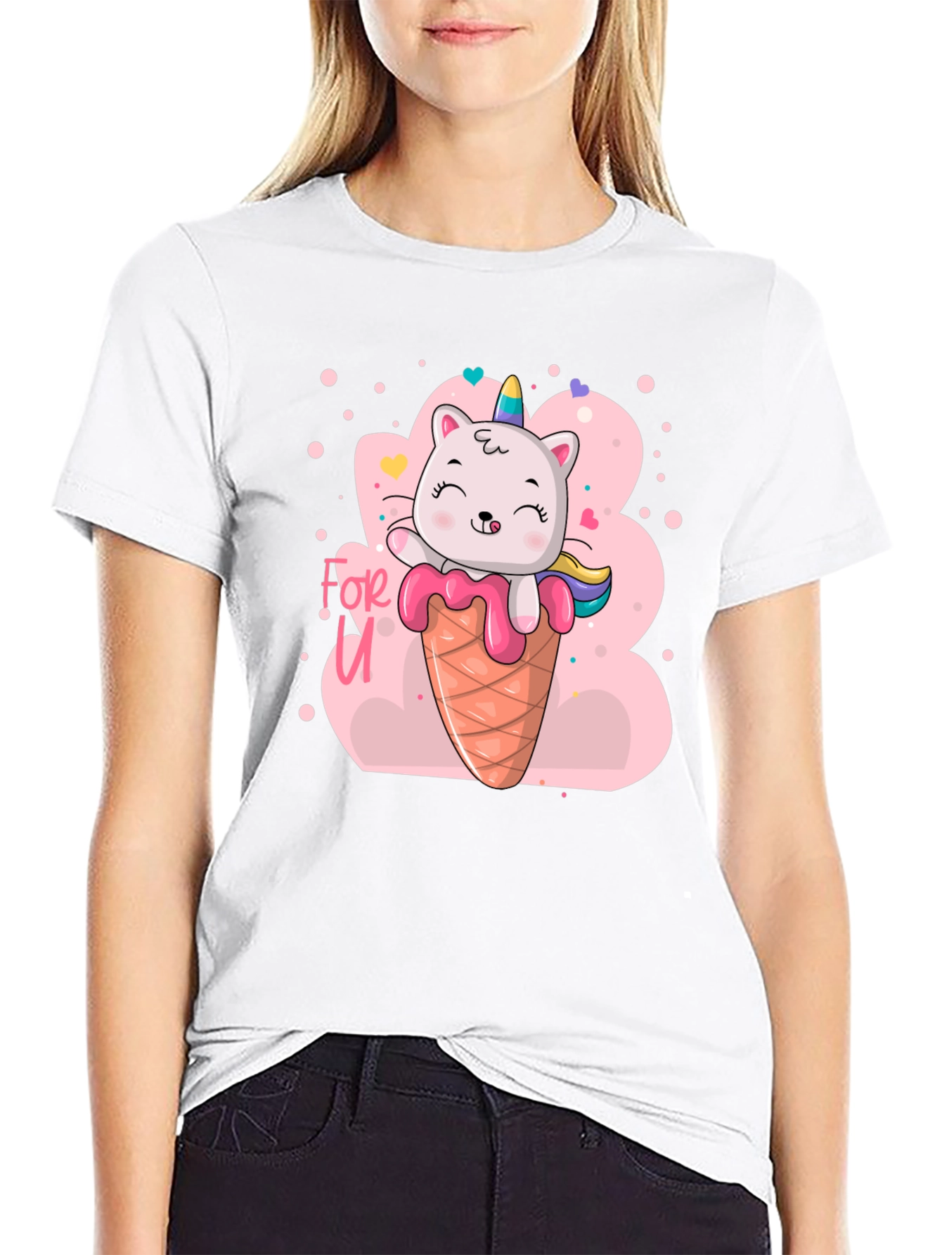 Black Cat Unicorn Ice Cream T-Shirt - Cute Graphic Tee view 9