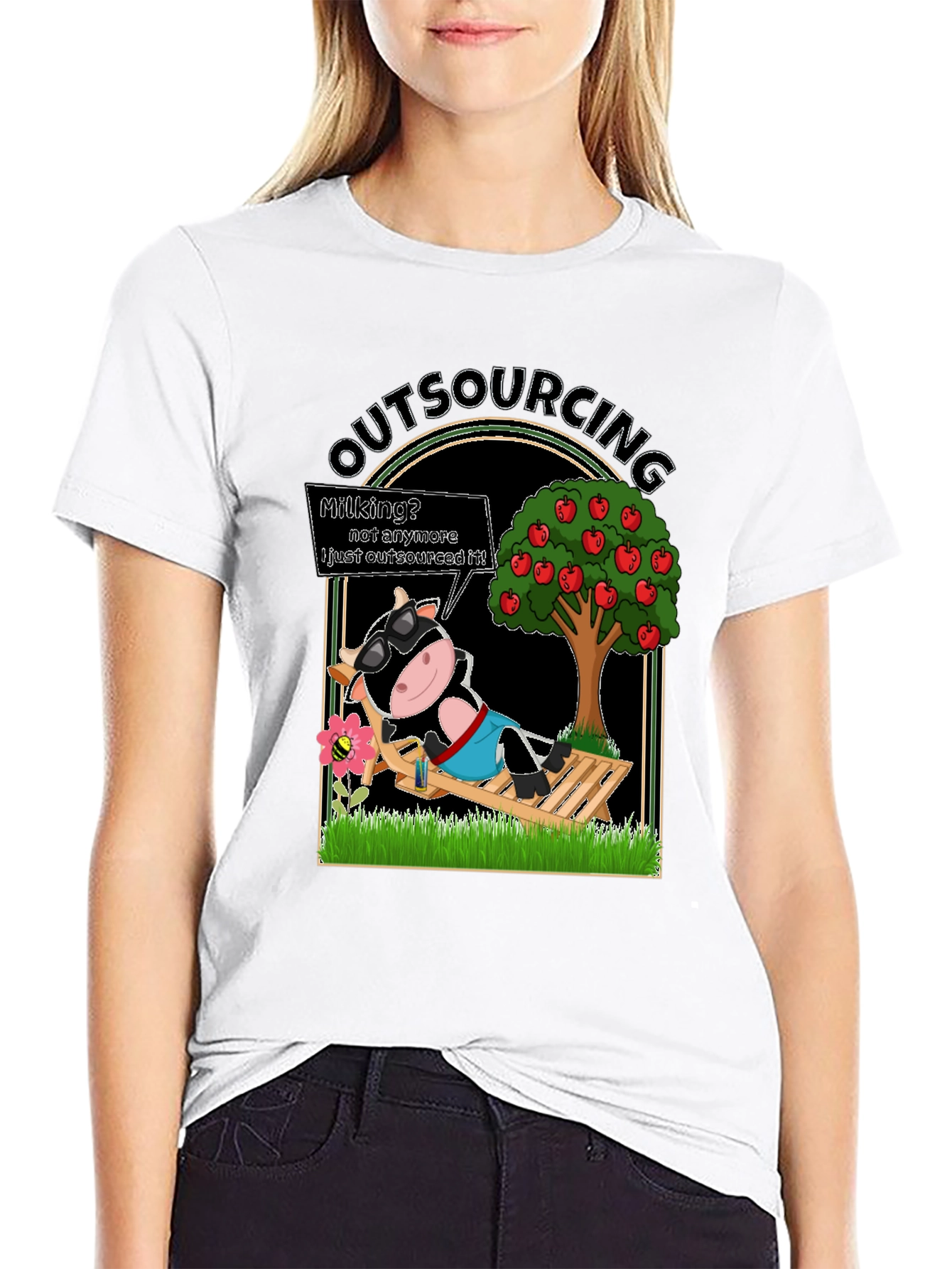 Black Outsourcing Cow T-Shirt Funny Business Humor Tee view 9