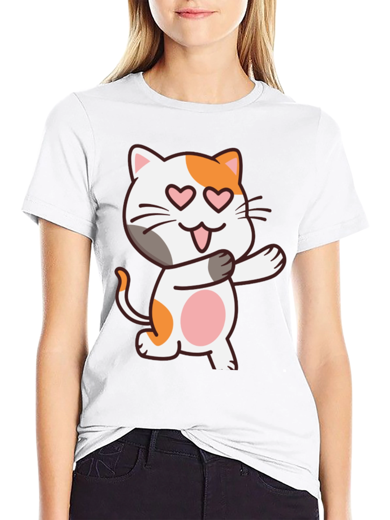 Black Cute Cat Heart Eyes Black T-Shirt view 9