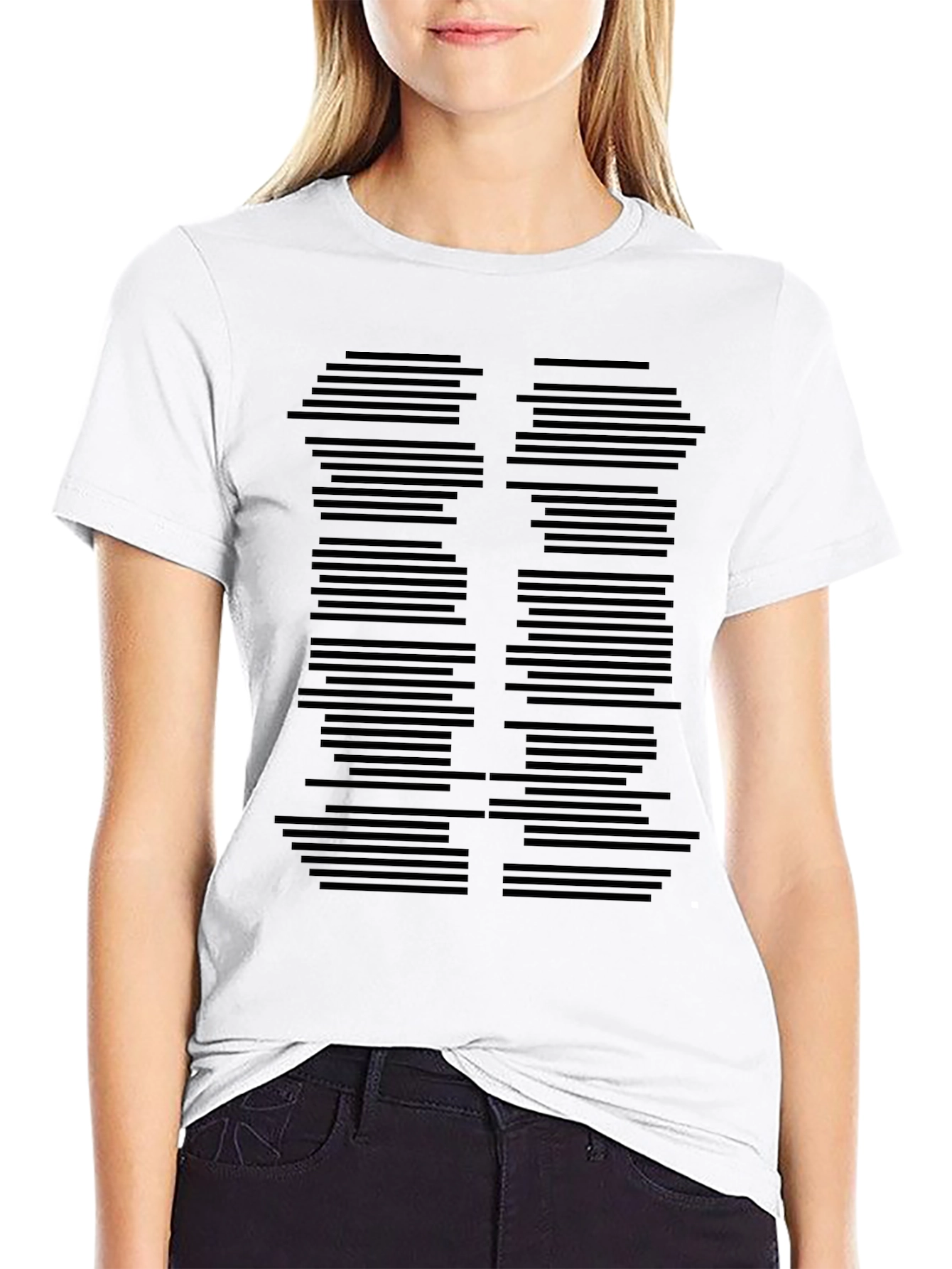 Abstract Line Pattern Black T-Shirt - 9