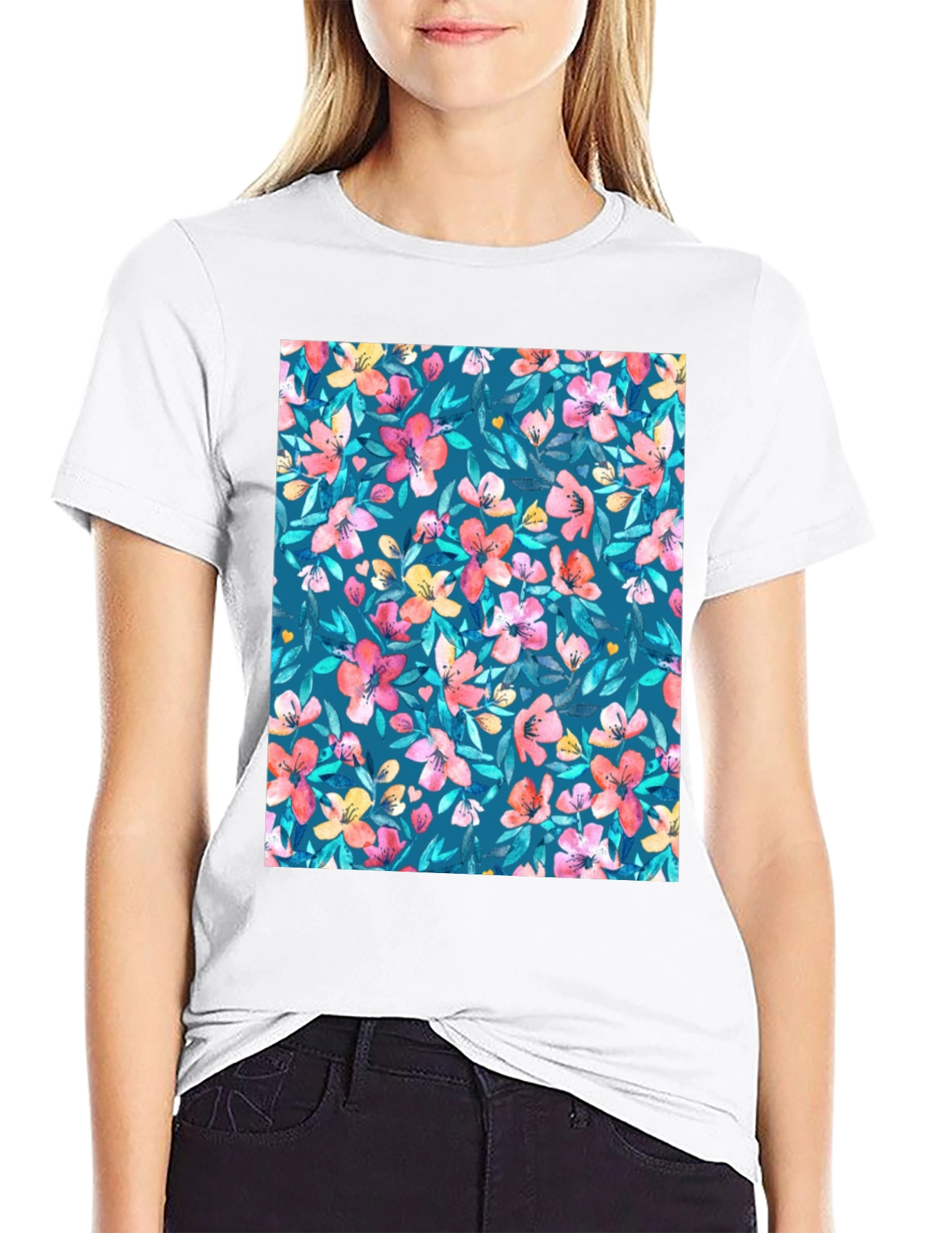Black Floral Pattern T-Shirt: Vibrant & Stylish Casual Wear view 9