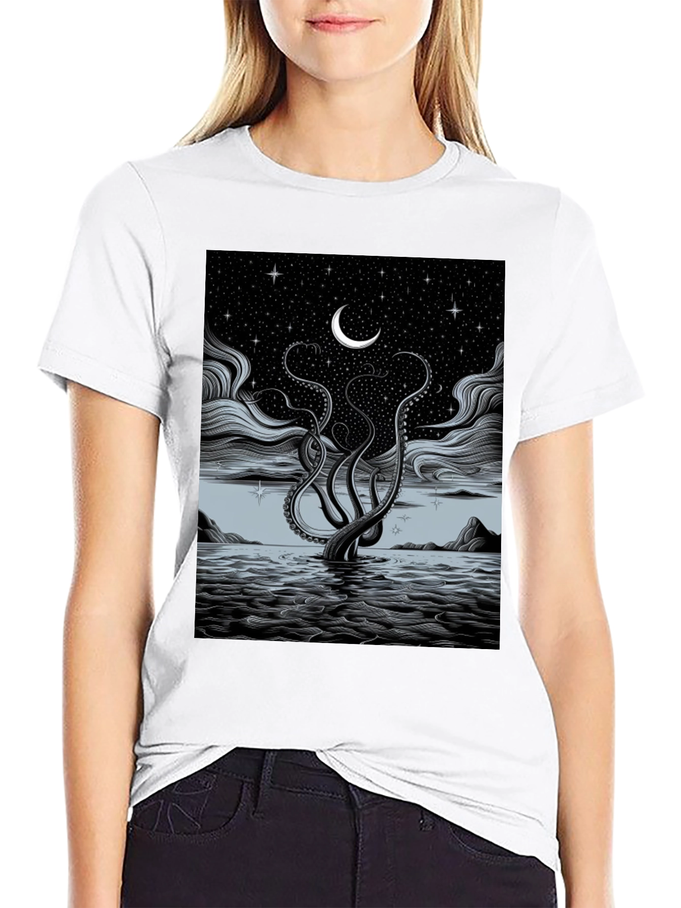 Black Mystic Kraken Tee - Dark Sea Design view 9