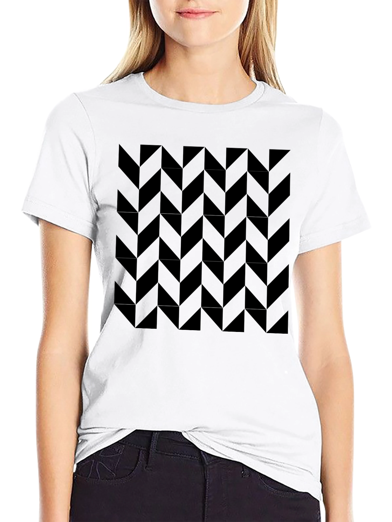 Black Modern Black Chevron Pattern T-Shirt view 9