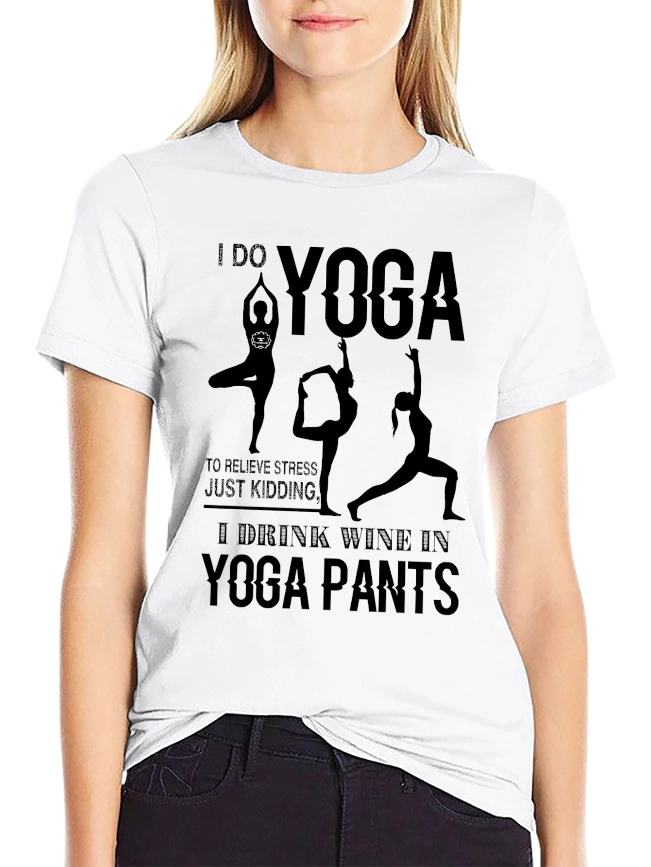 Black Yoga Wine Pants Graphic T-Shirt view 9