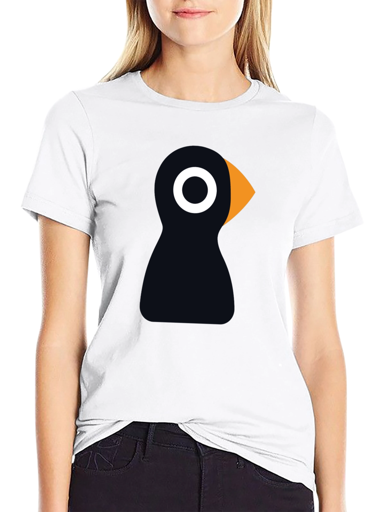 Black Puffin Bird Graphic Tee - Black Cotton T-Shirt view 9