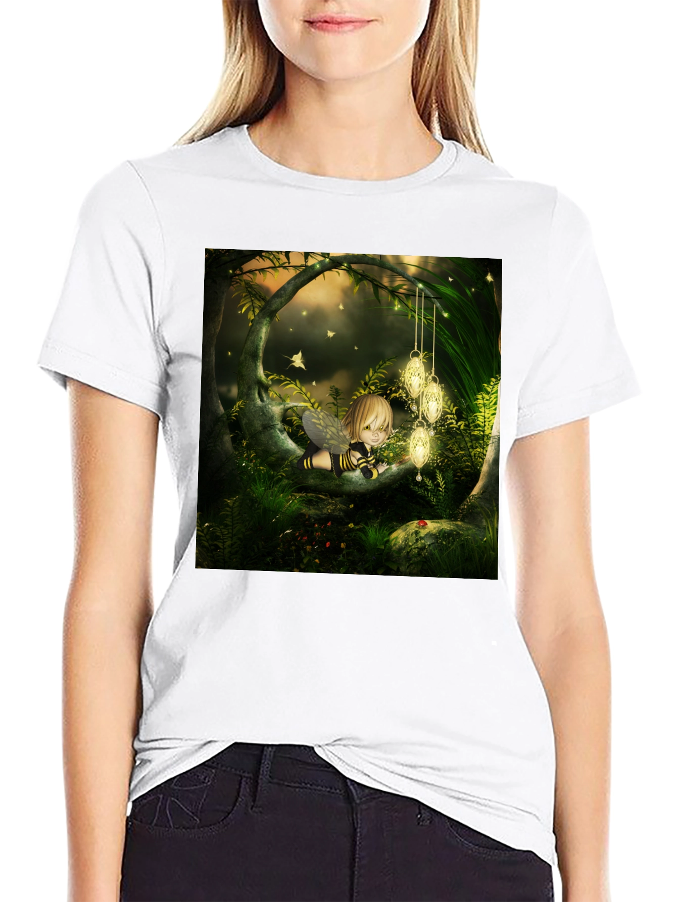 Black Fairy Tale Forest Graphic Tee - Black Cotton Blend view 9