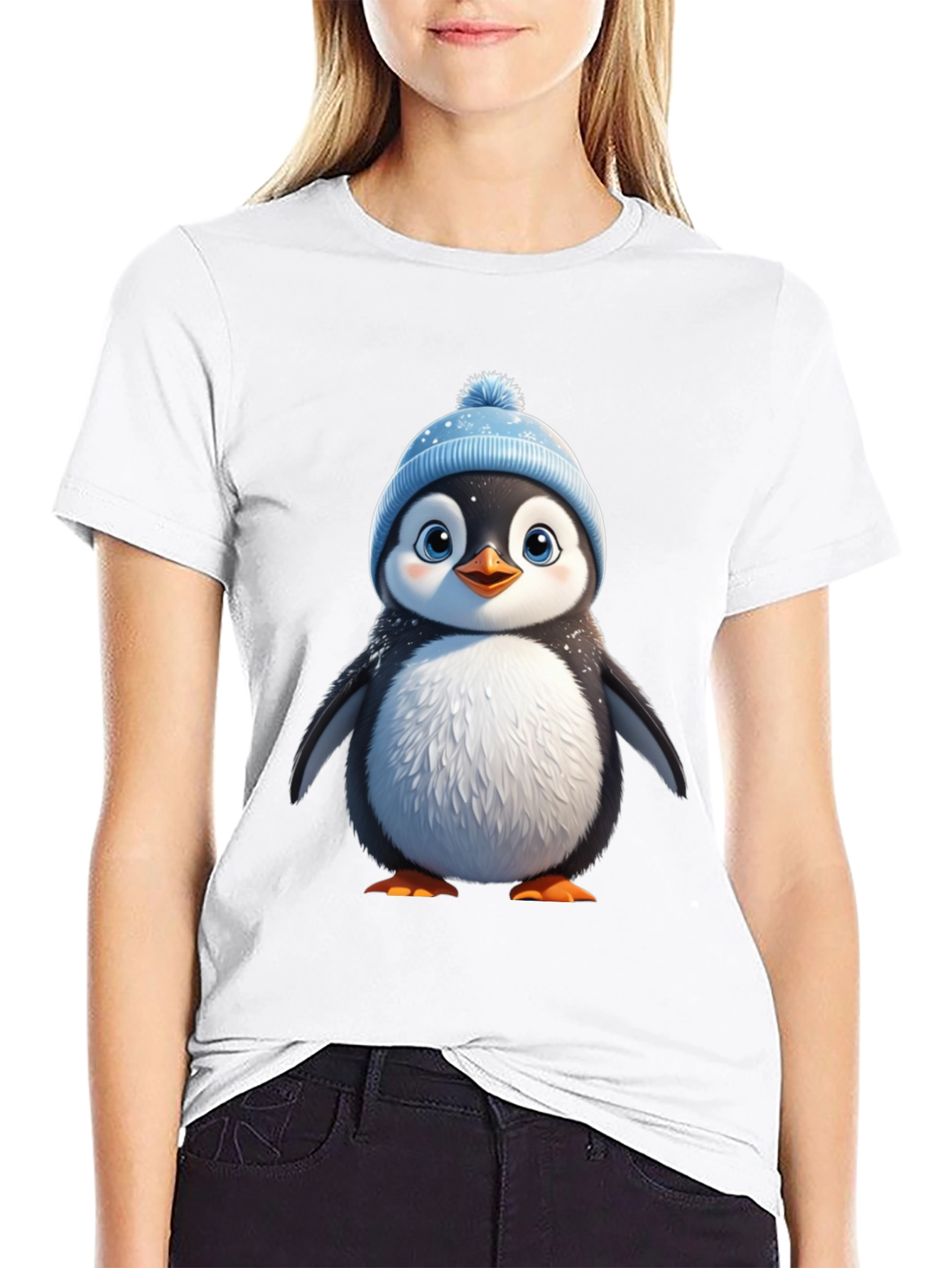 Black Cute Penguin Graphic Tee - Black Cotton Blend view 9