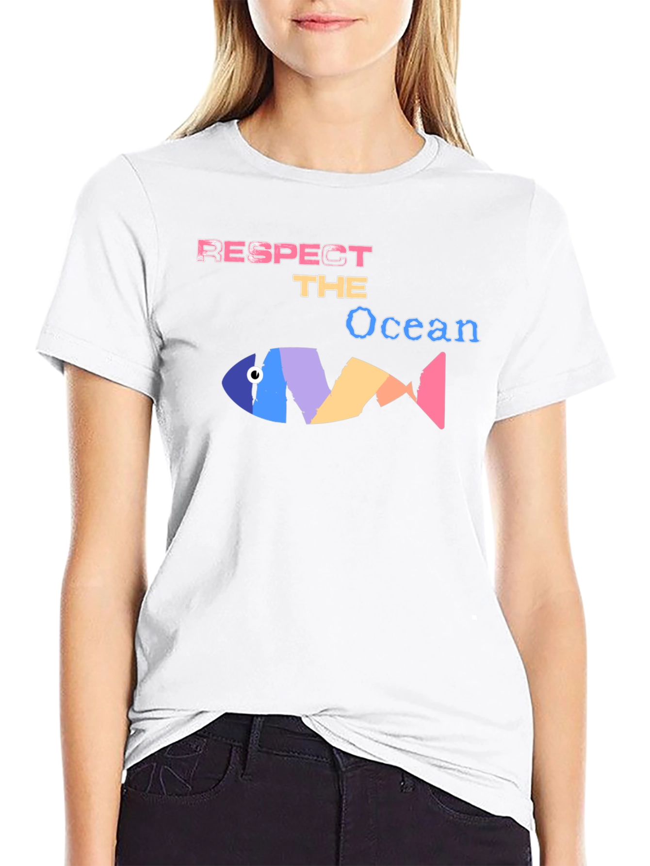 Black Respect the Ocean Graphic Tee - Black Cotton Blend view 9
