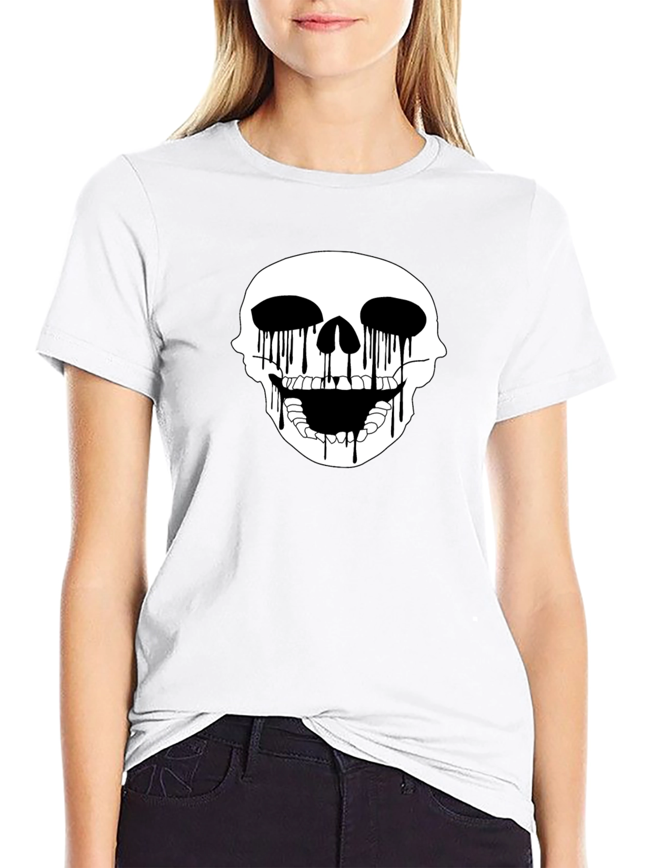 Black Skull Drip Graphic Tee - Edgy Black T-Shirt view 9