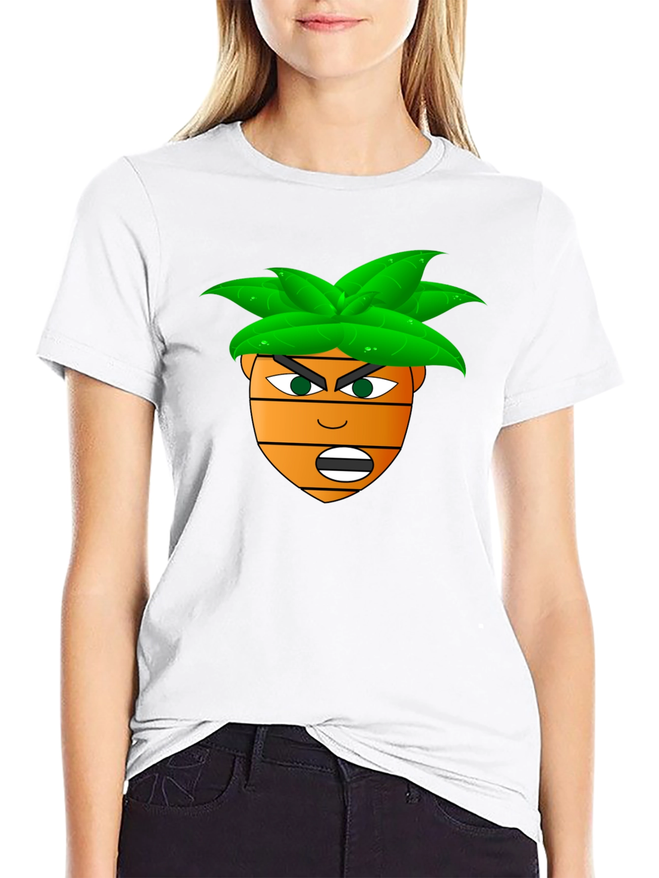 Black Funny Cartoon Carrot Head T-Shirt - Black view 9