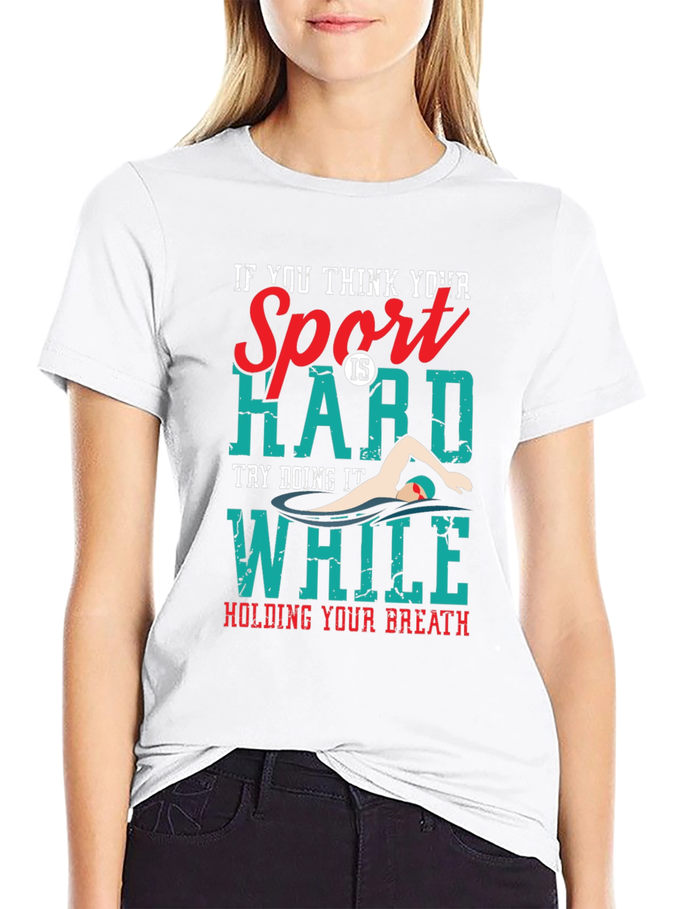 Black Funny Swimmer T-Shirt: Hard Sport, Hold Your Breath view 9