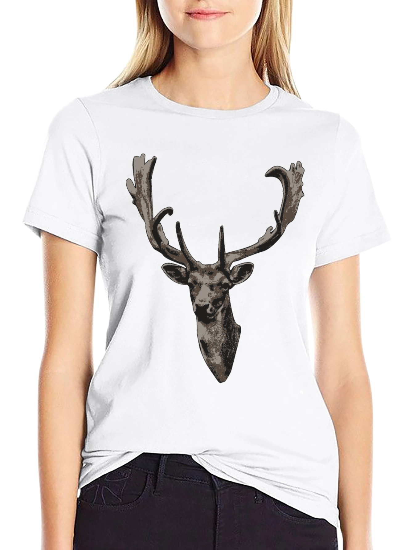 Black Deer Head Graphic Black T-Shirt view 9