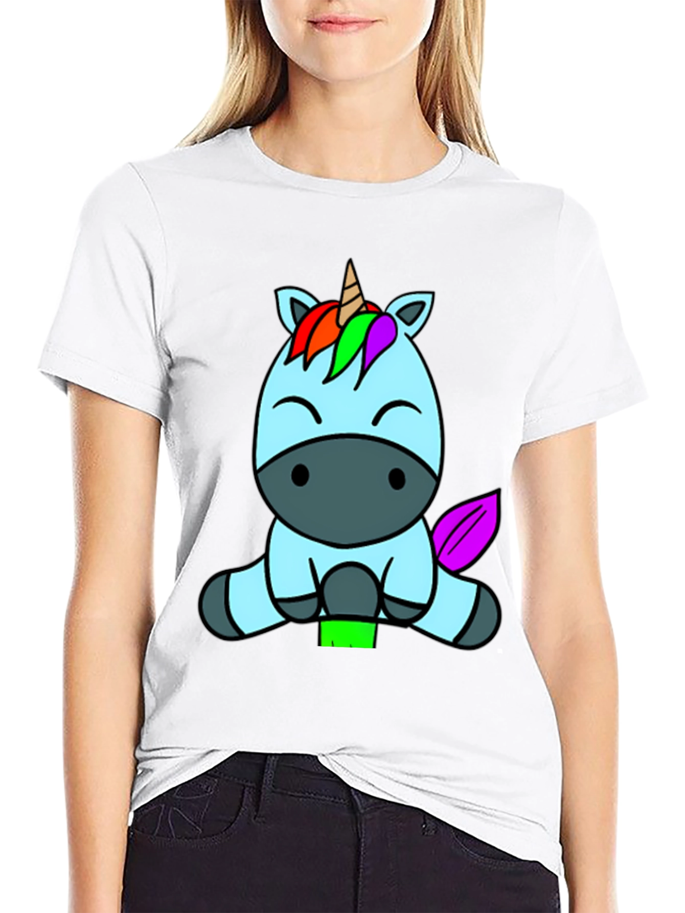 Black Cute Unicorn Graphic Tee - Black Cotton Blend Shirt view 9