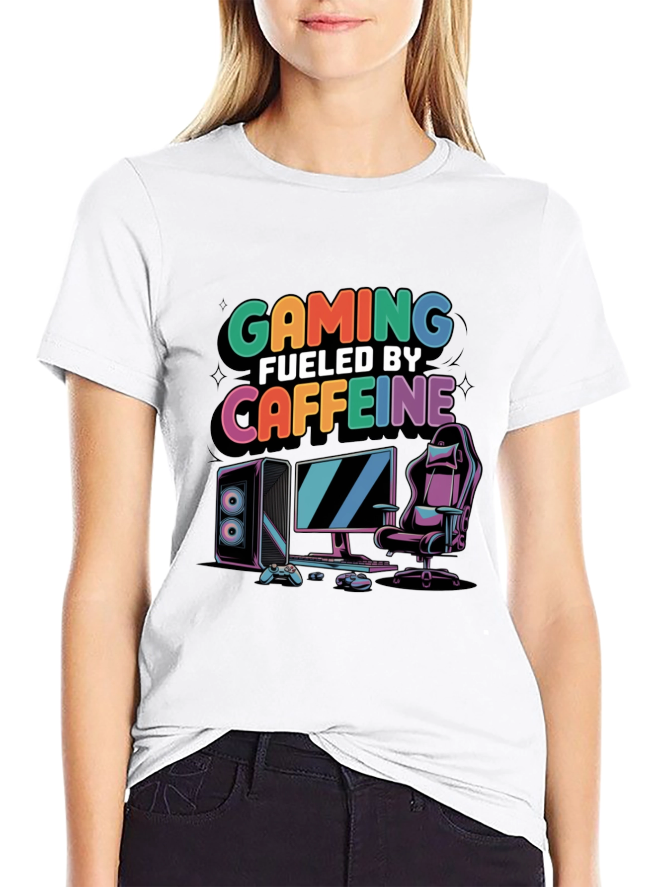 Black Gaming Fueled by Caffeine Black T-Shirt view 9