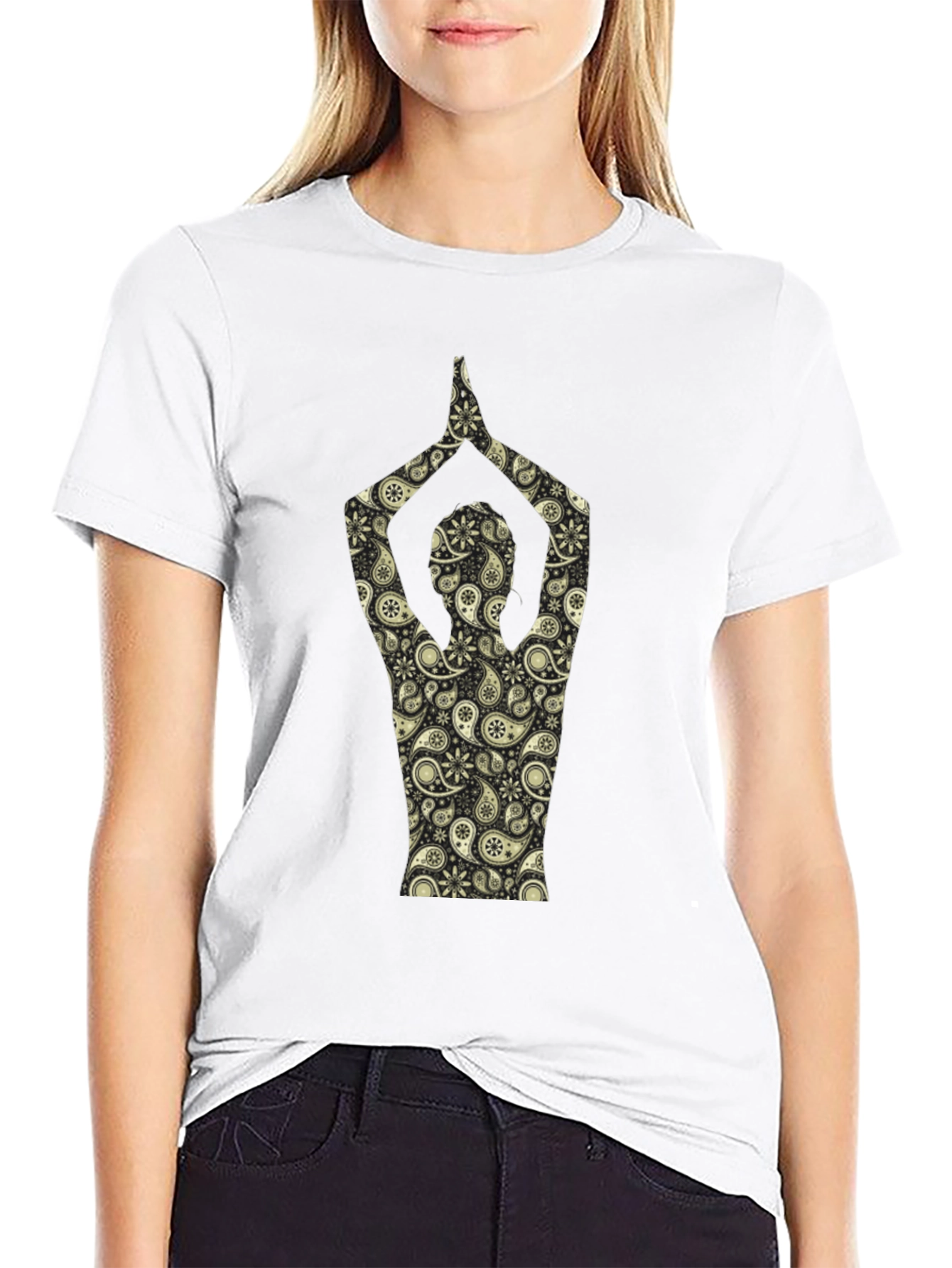 Black Paisley Yoga Pose T-Shirt - Black view 9