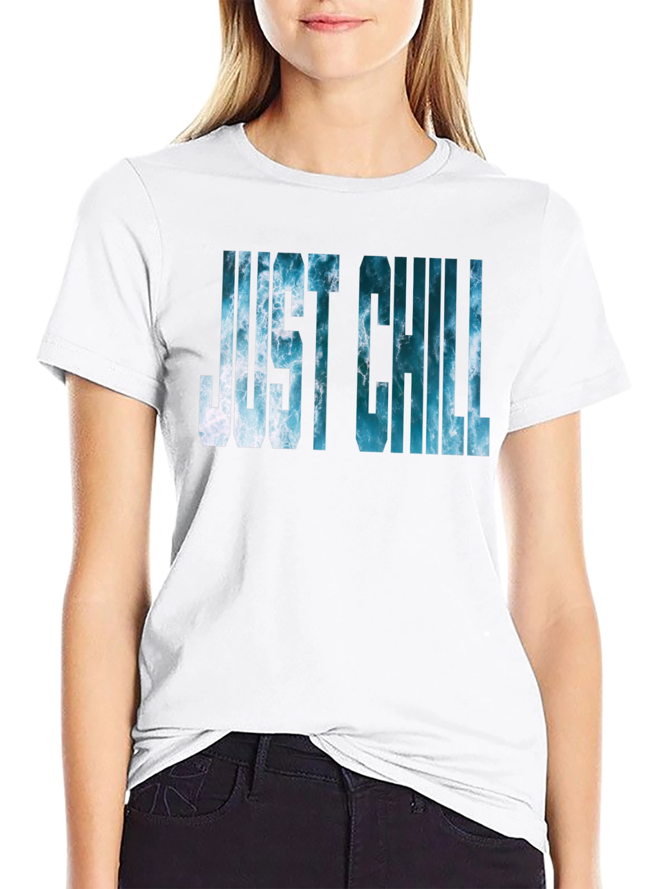 Black Just Chill Ocean Graphic Black T-Shirt view 9