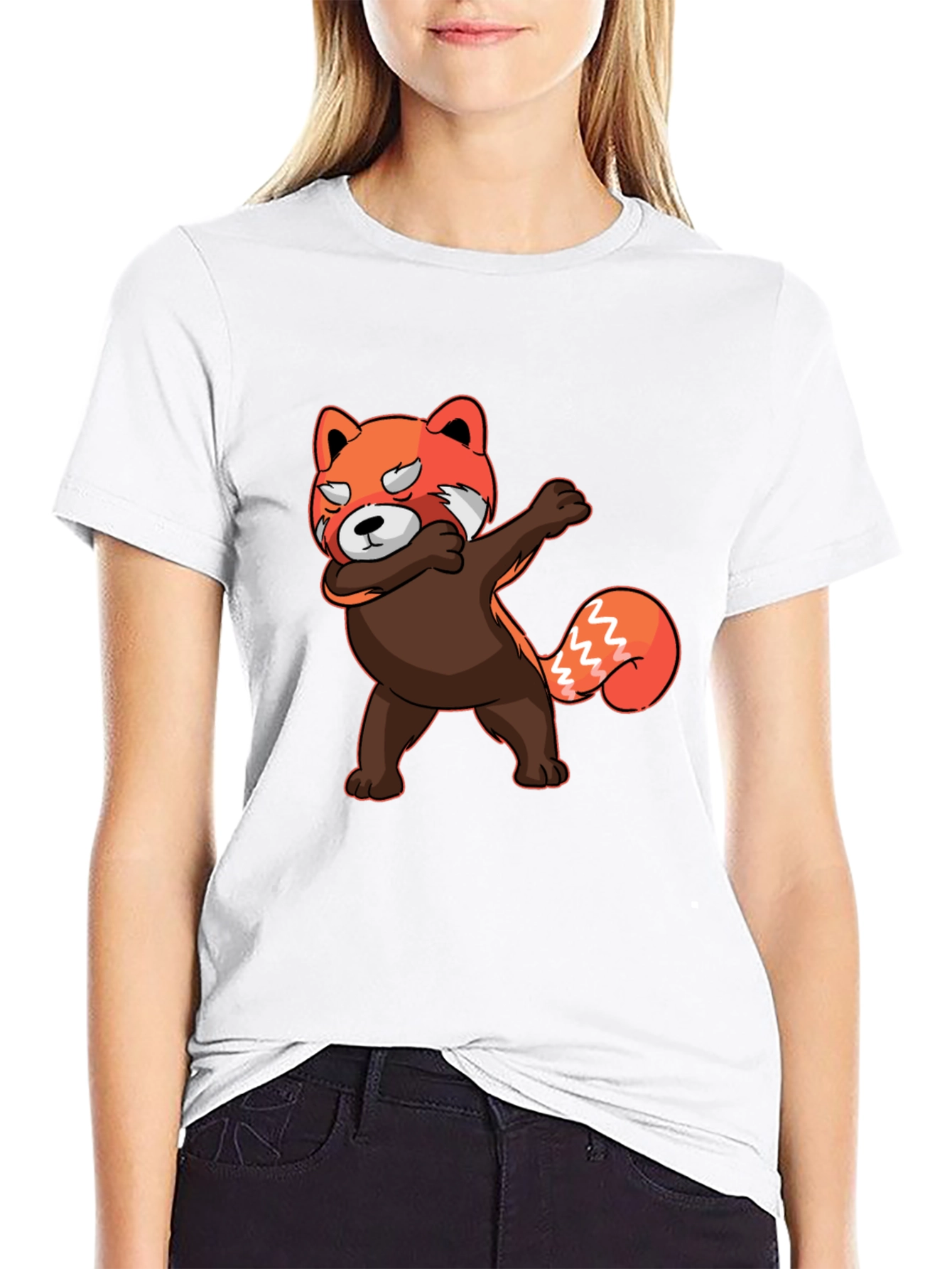 Black Dabbing Red Panda T-Shirt - Unique Graphic Tee view 9