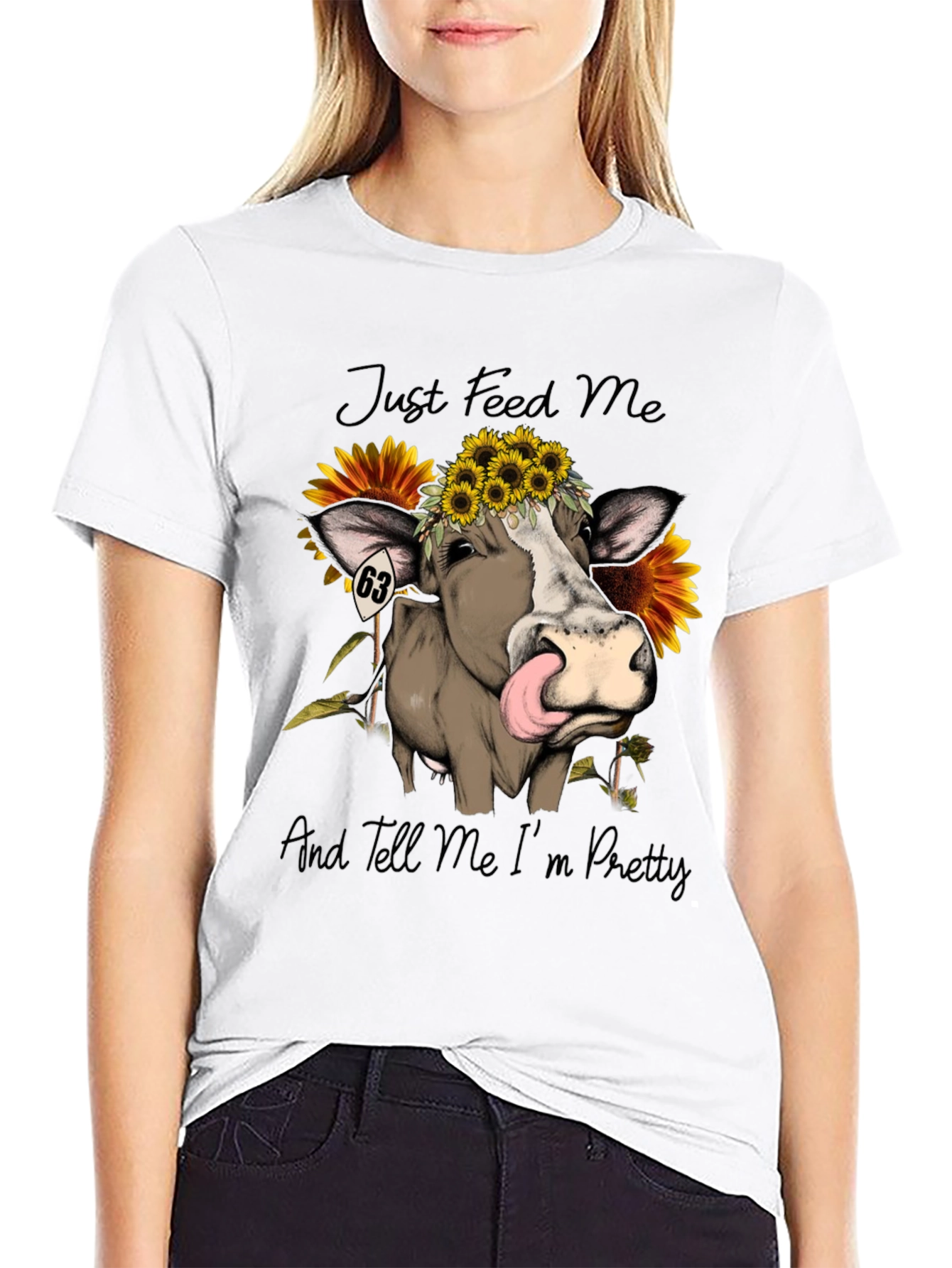 Black Cow & Sunflower Graphic Tee - Just Feed Me! view 9