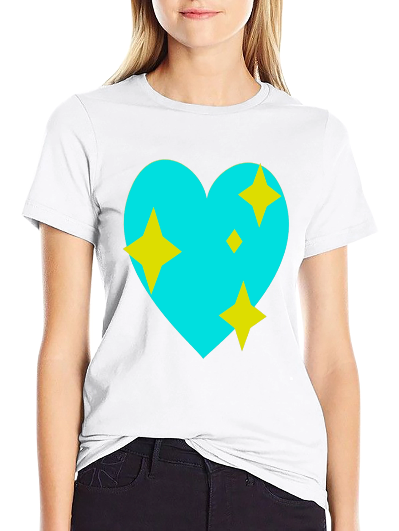 Black Sparkling Heart Graphic Tee - Black Cotton Blend view 9