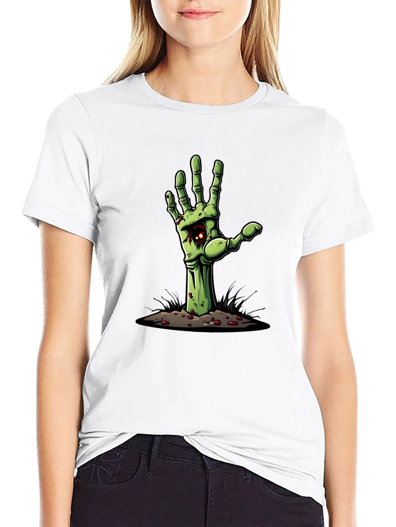 Black Zombie Hand Graphic Tee - Halloween T-Shirt view 9