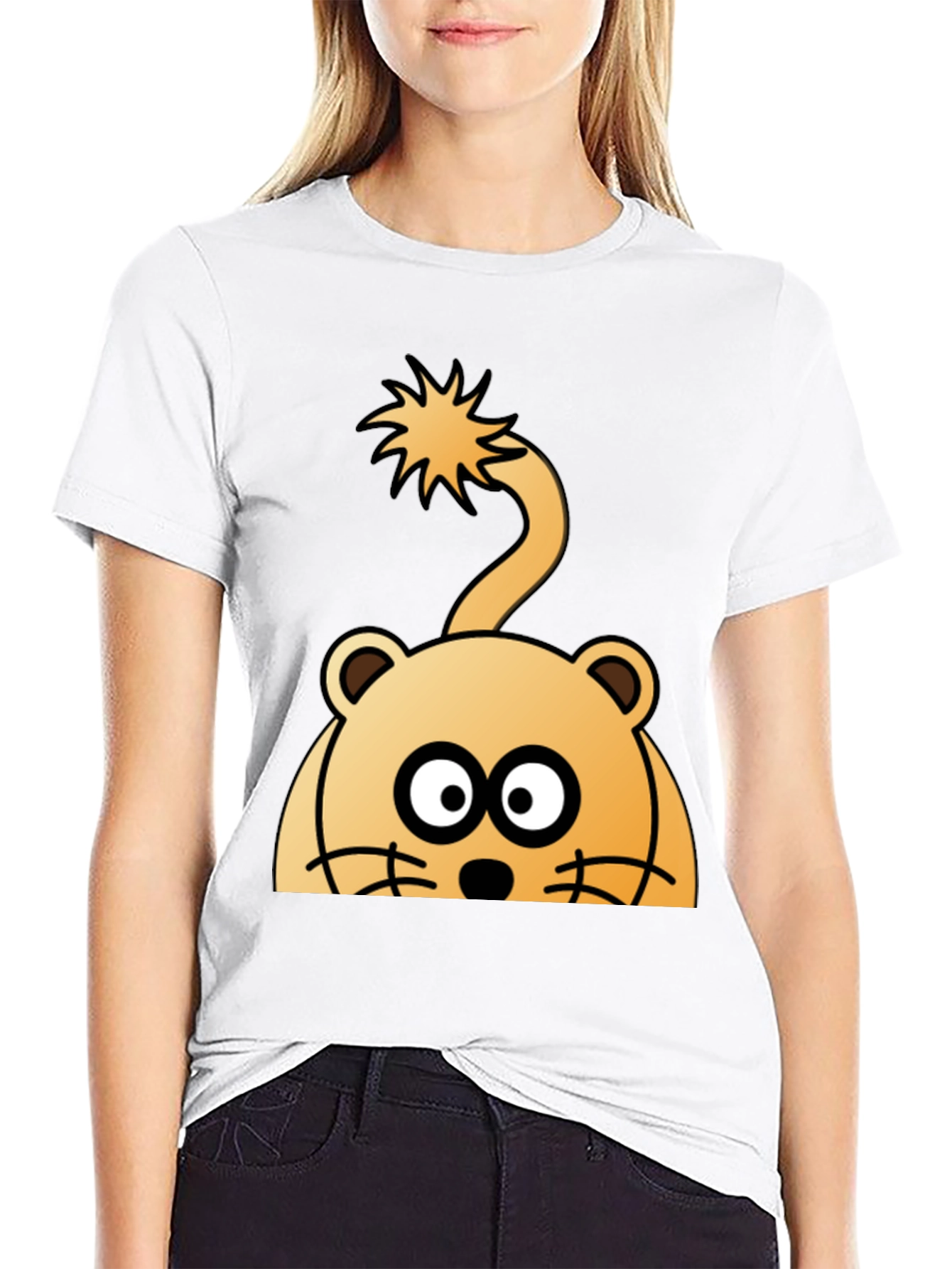 Cartoon Lion Peek-a-boo Black T-Shirt - 9