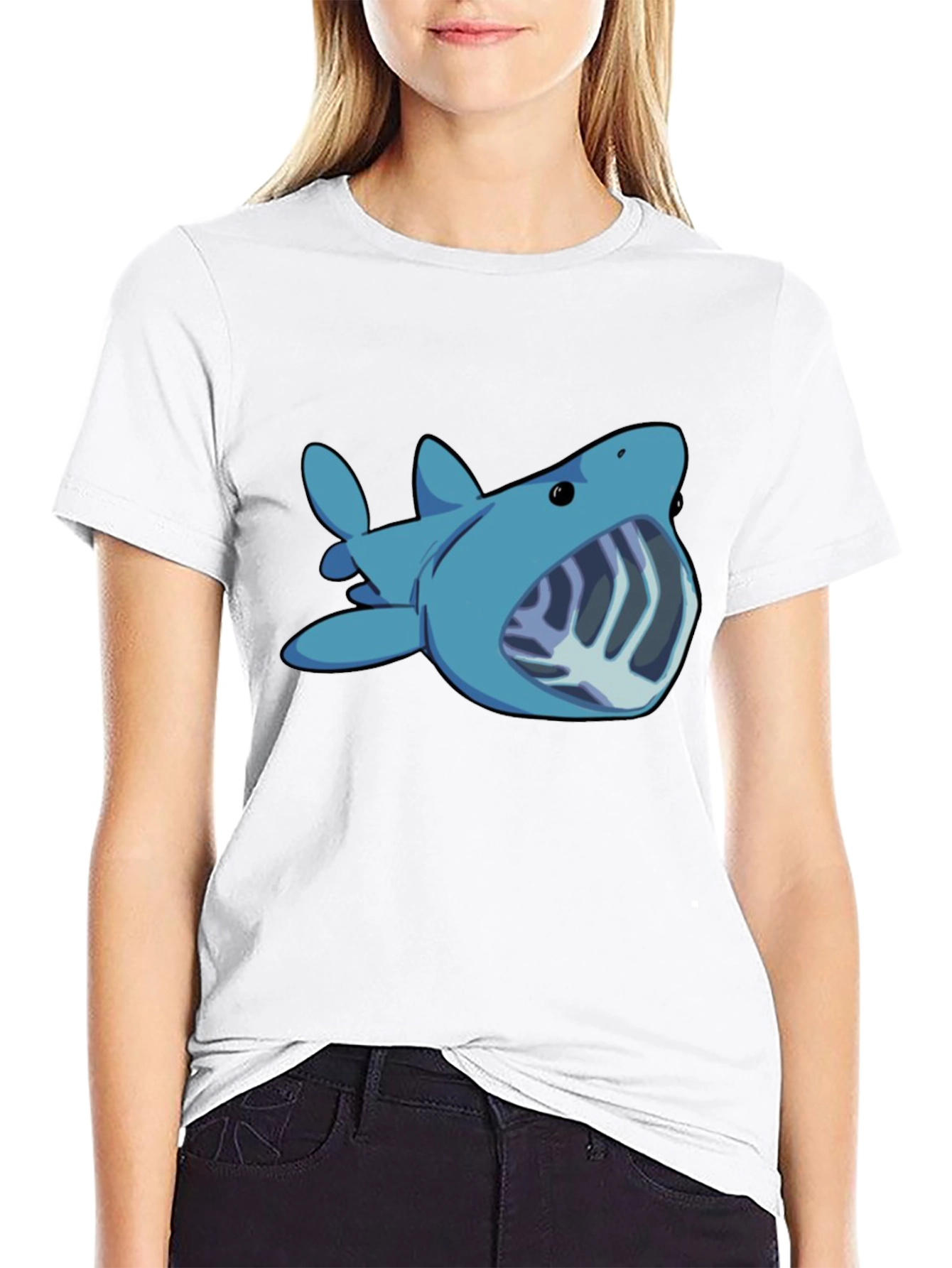 Black Cartoon Shark Graphic Tee - Black Unisex T-Shirt view 9