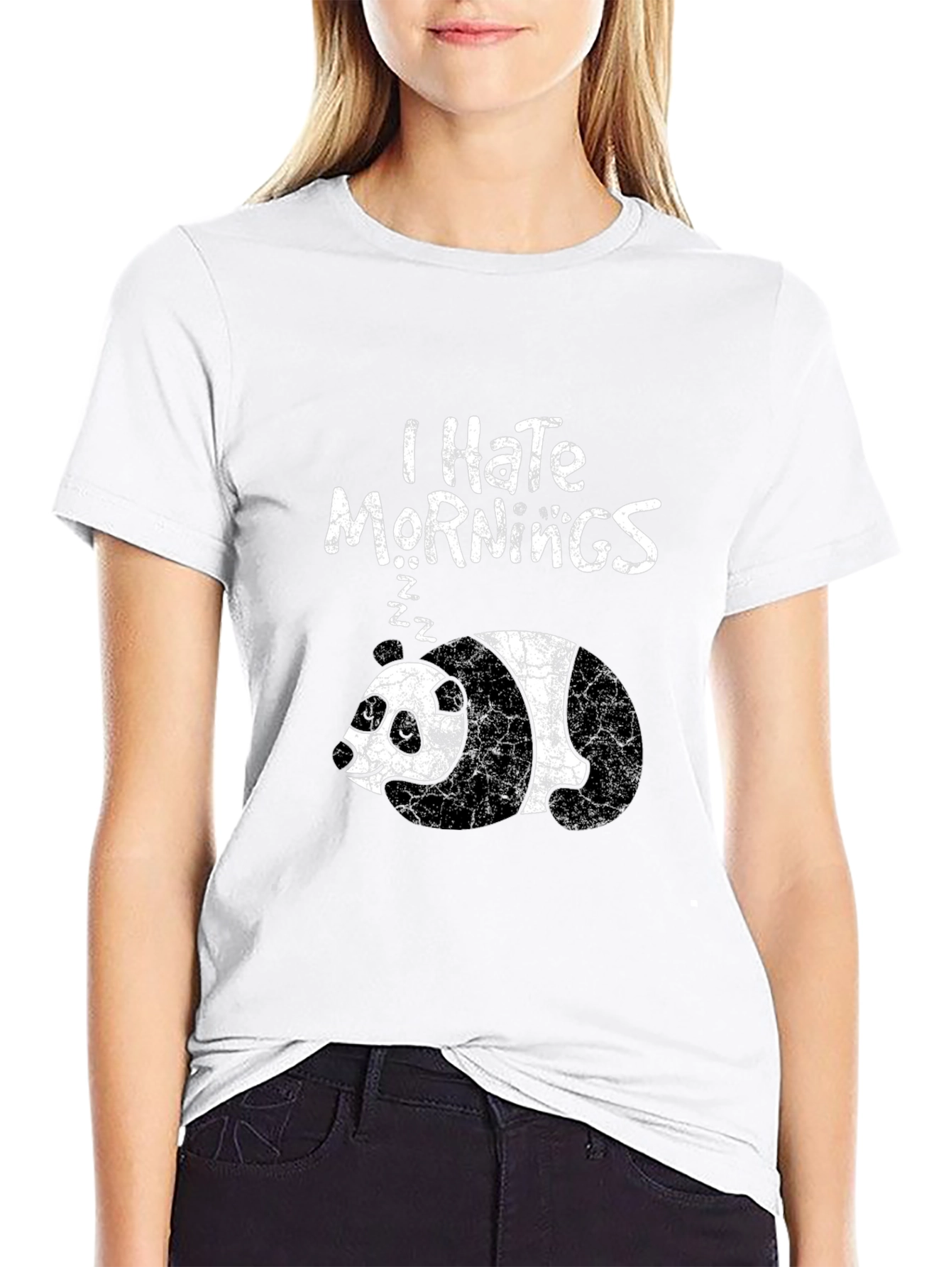 Black I Hate Mornings Panda T-Shirt - Funny Sleepy Bear Tee view 9