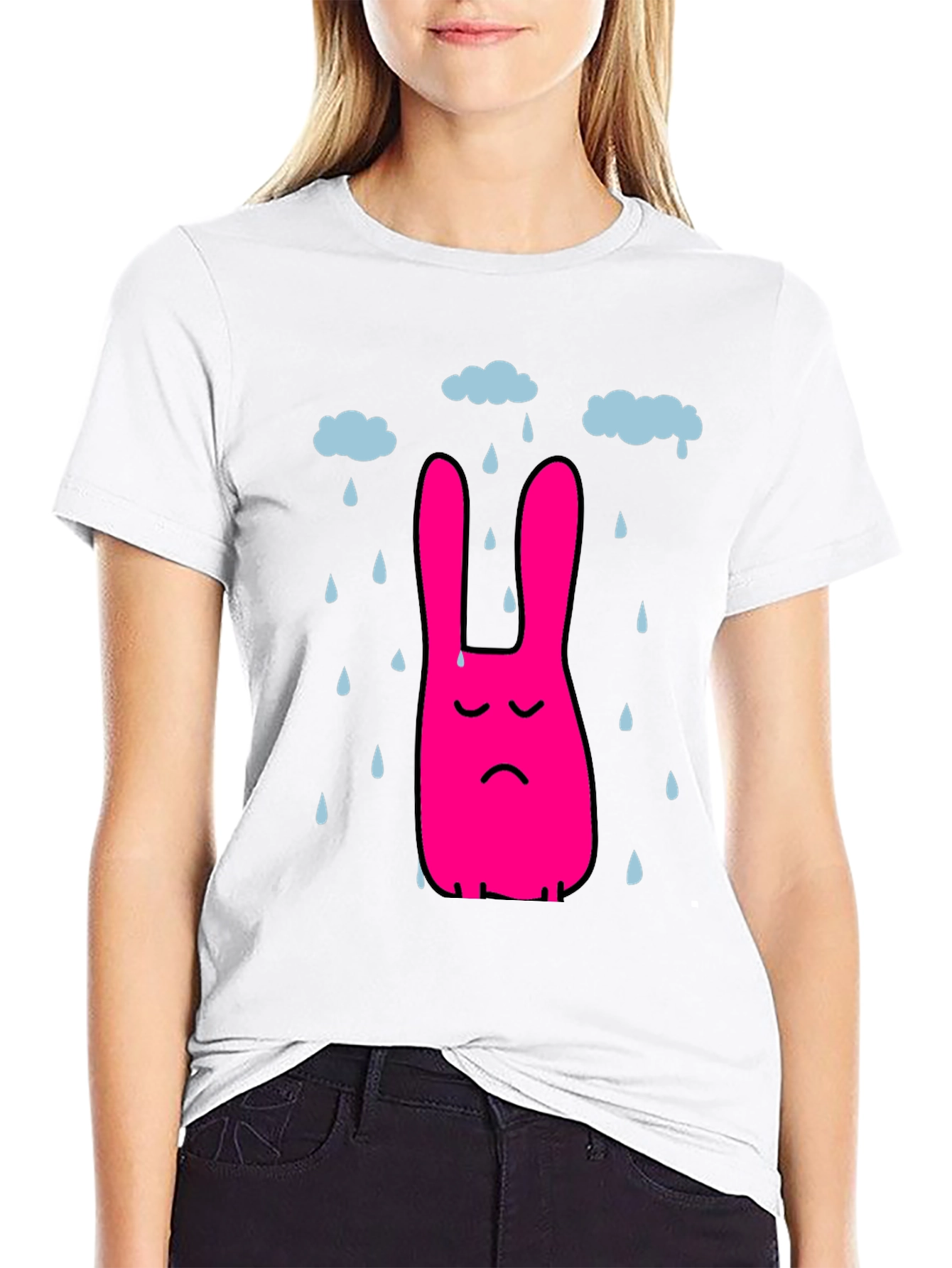 Black Sad Bunny Rain Cloud Black T-Shirt view 9