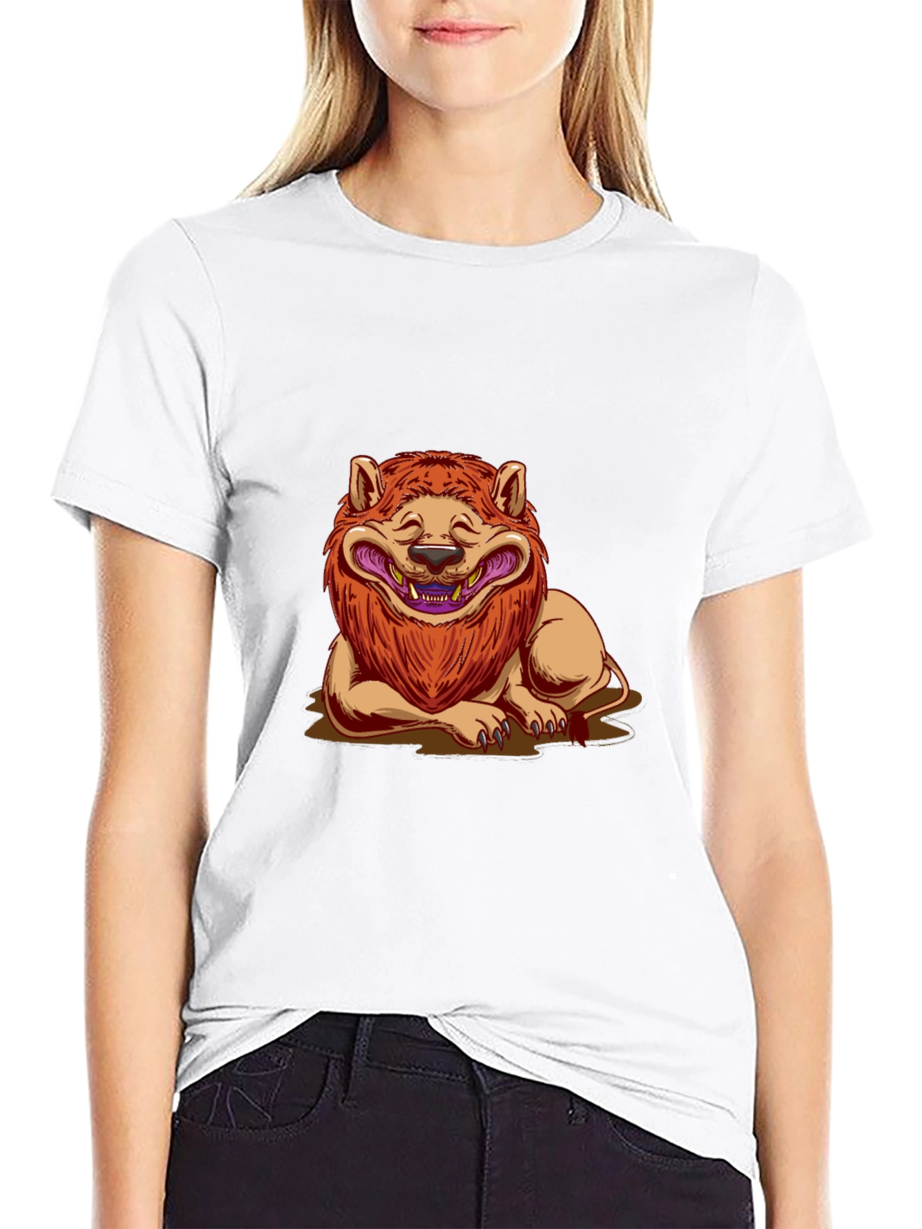 Black Lion Cartoon Graphic Black T-Shirt view 9