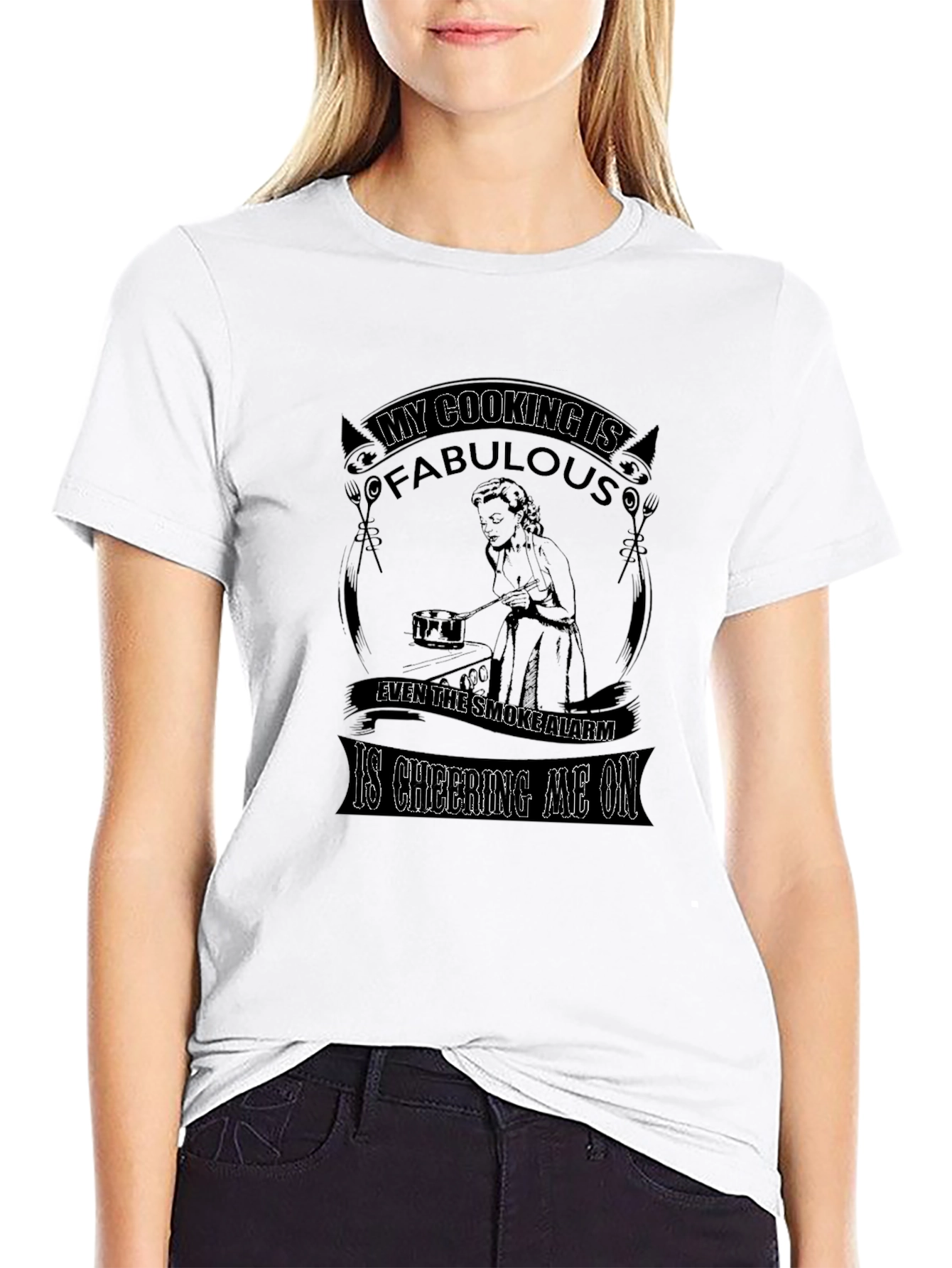 Black Funny Cooking T-Shirt - "My Cooking is Fabulous" view 9