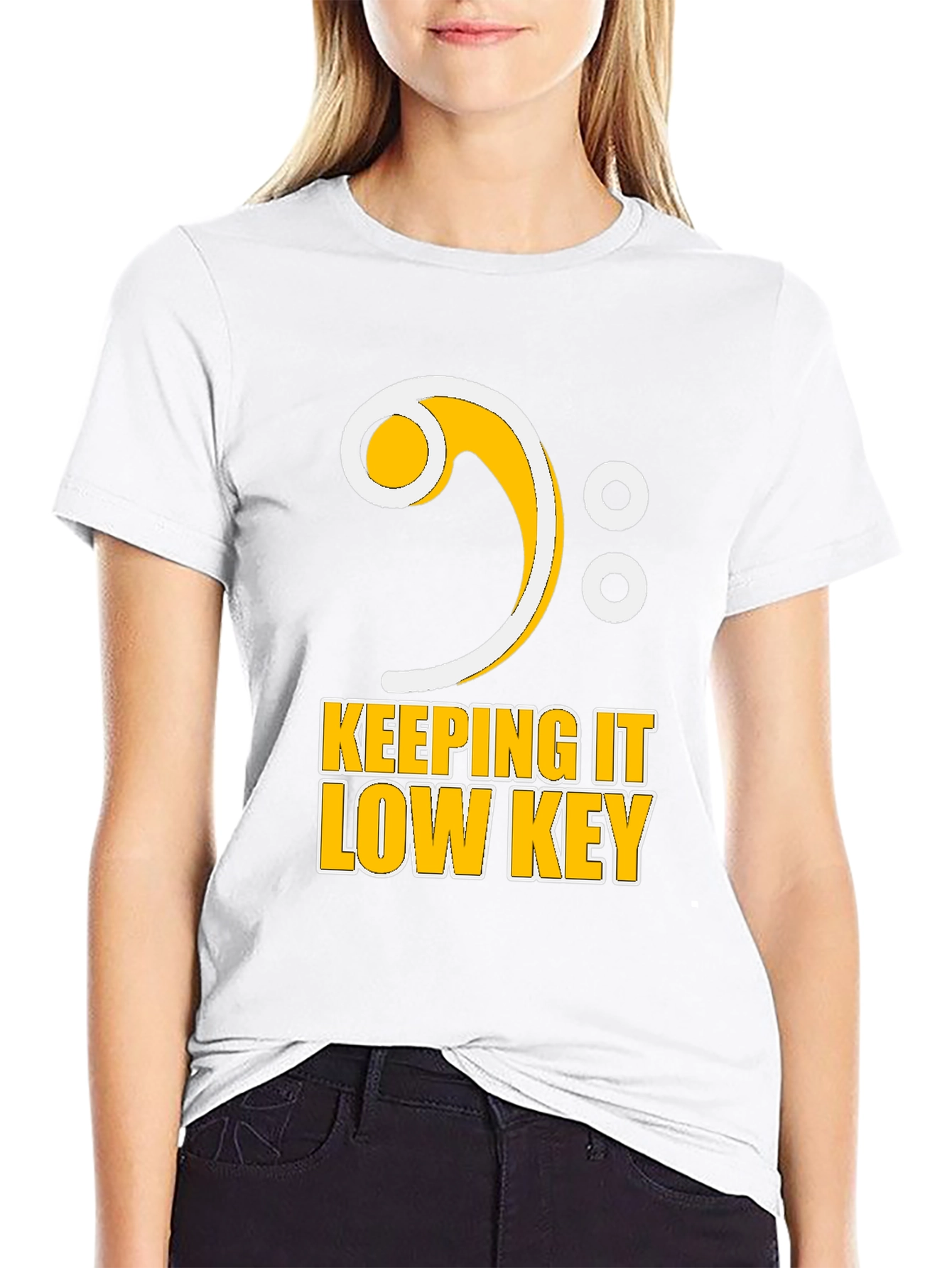 Black Keeping It Low Key Bass Clef Music T-Shirt view 9