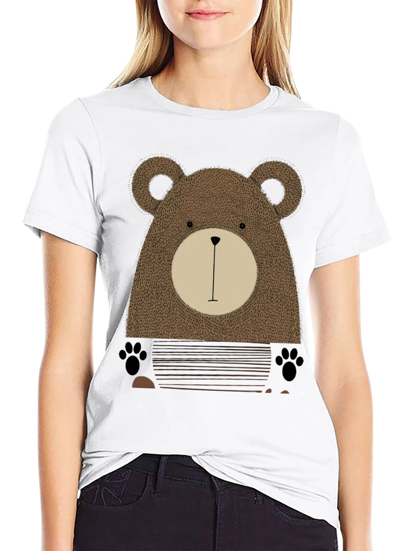Black Cute Bear Graphic Print Black T-Shirt view 9