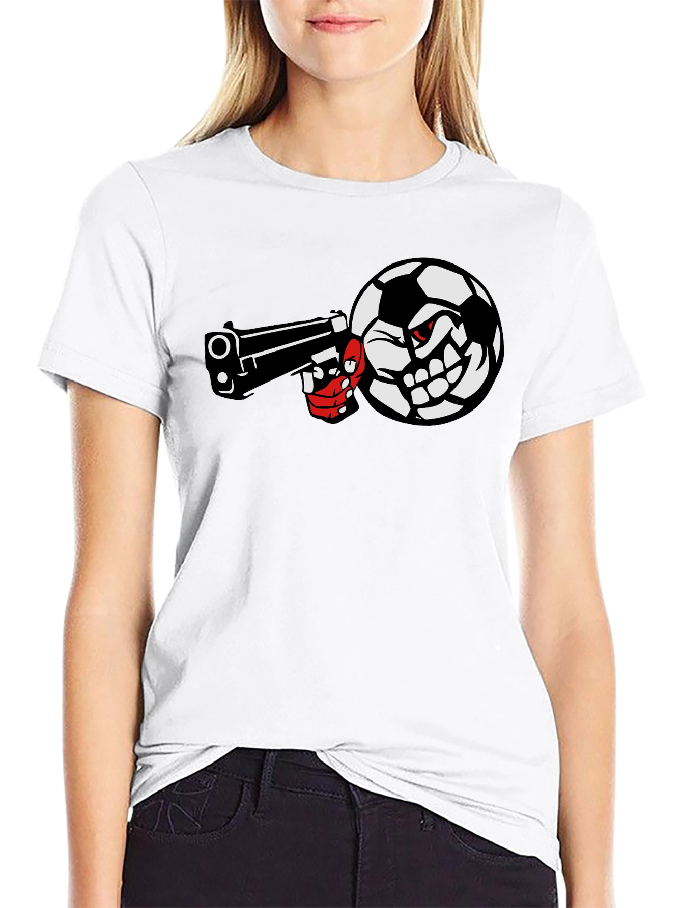 Black Soccer Ball Pistol Black Graphic Tee view 9