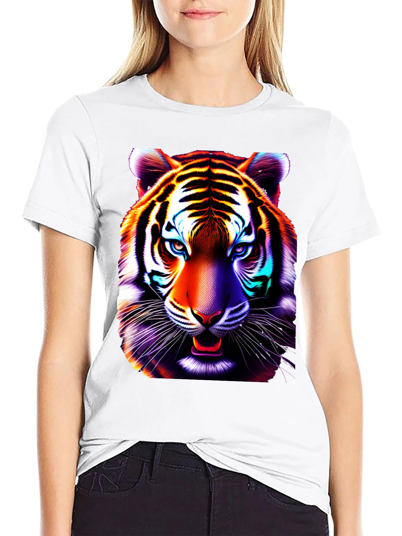 Black Vibrant Tiger Graphic Tee - Cool Animal Print Shirt view 9