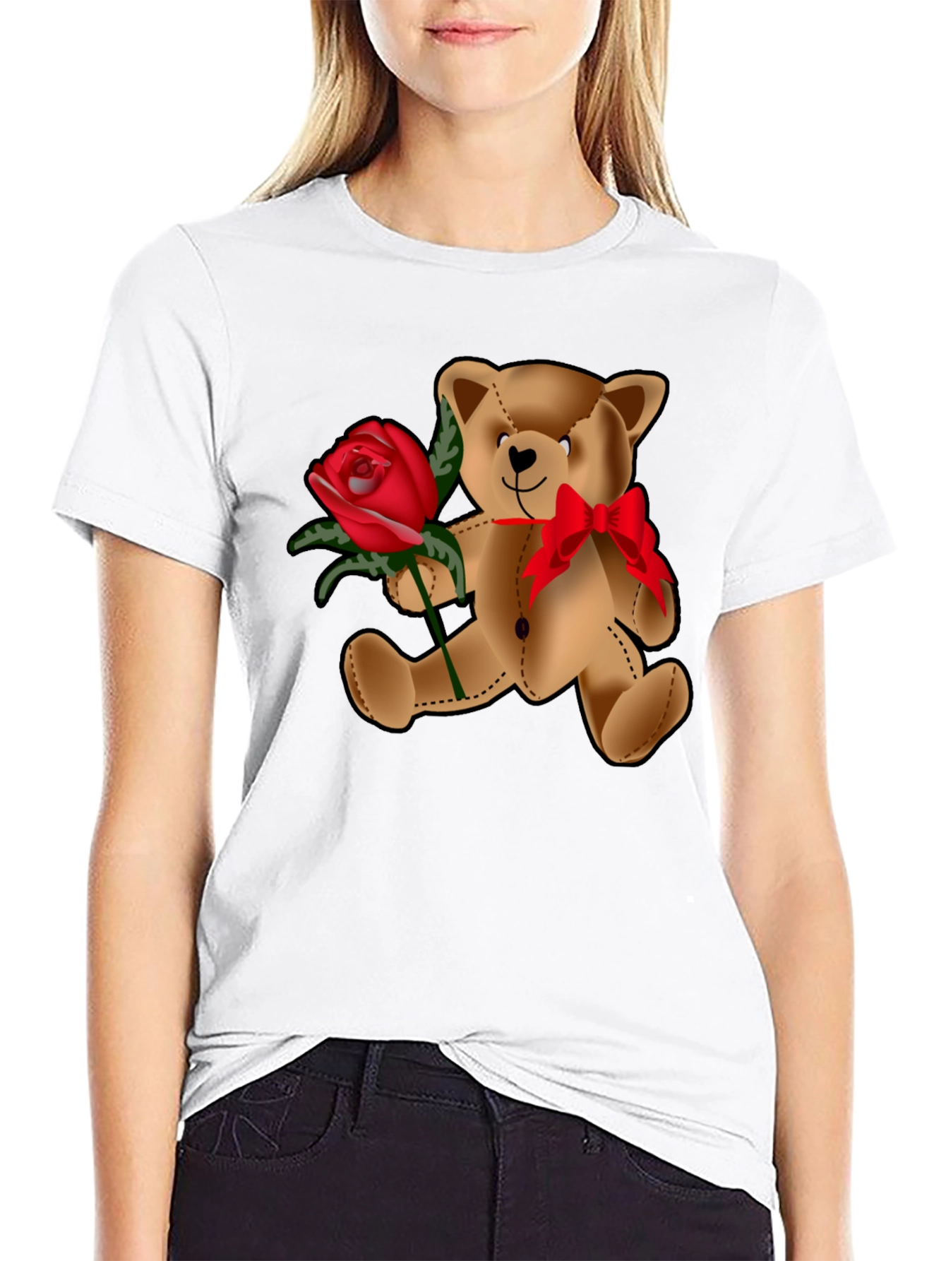 Black Teddy Bear Rose T-Shirt - Valentine's Day Love view 9
