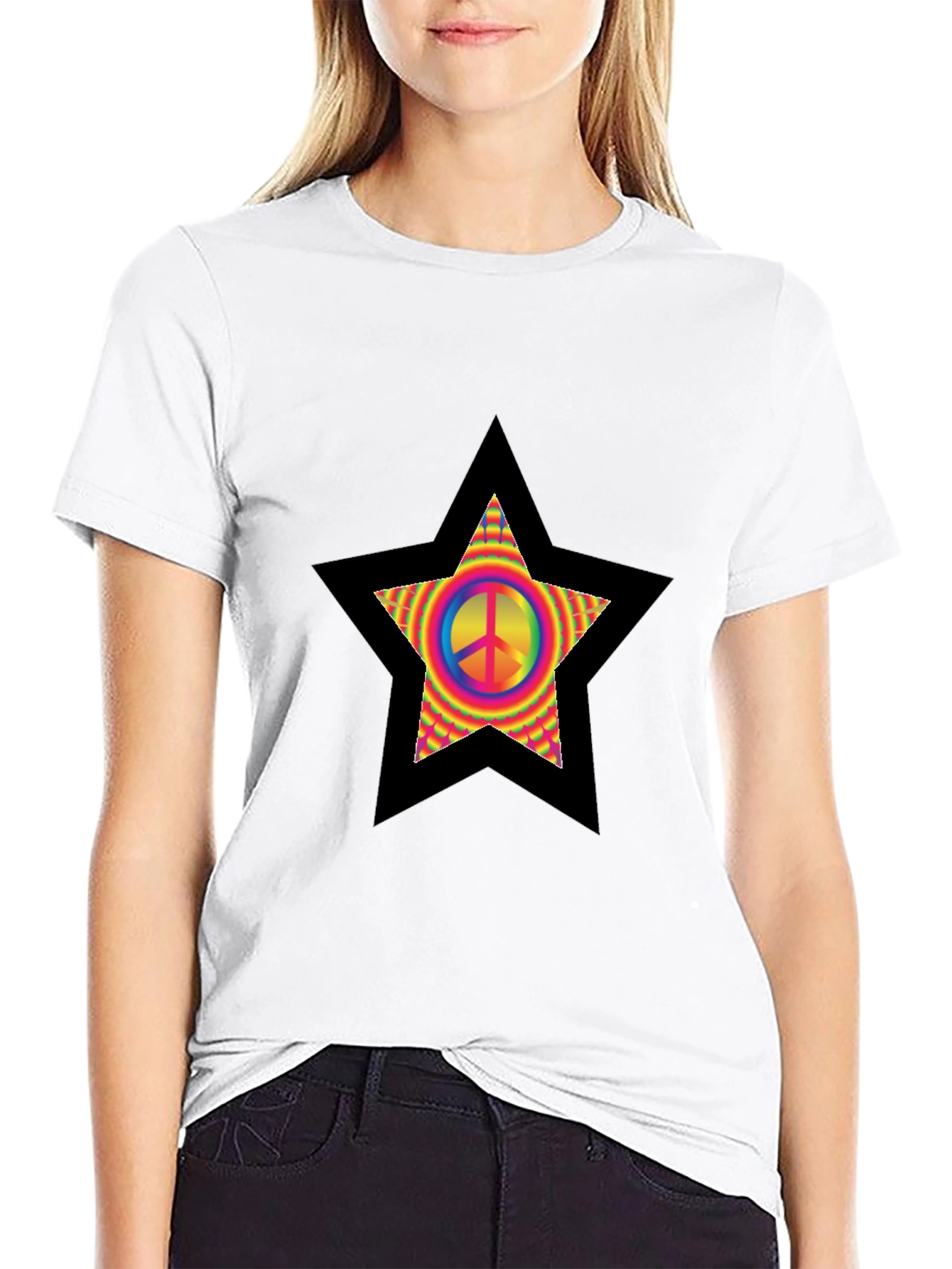 Black Peace Star T-Shirt - Retro Hippie Style view 9