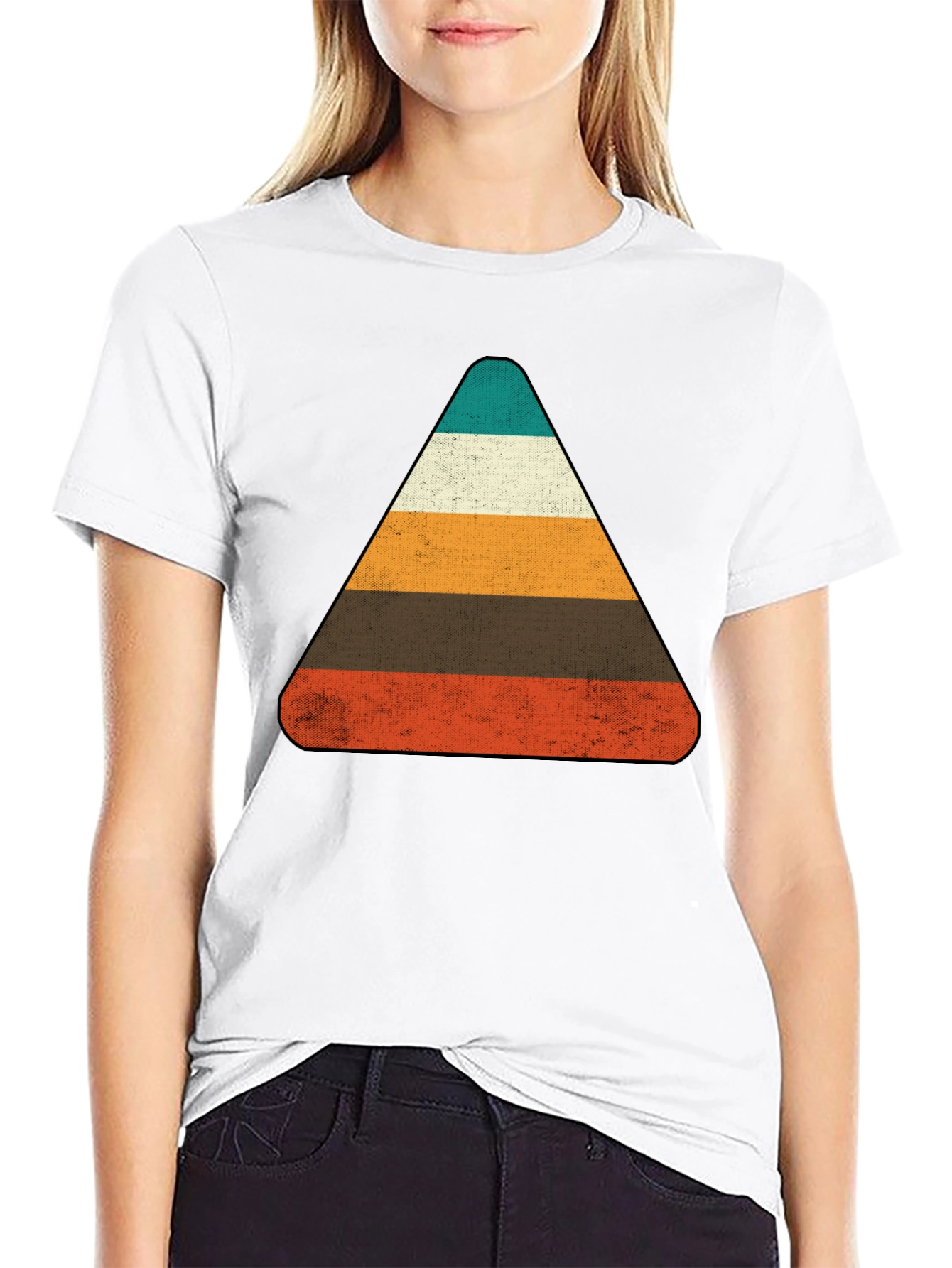 Black Retro Striped Triangle Graphic T-Shirt view 9