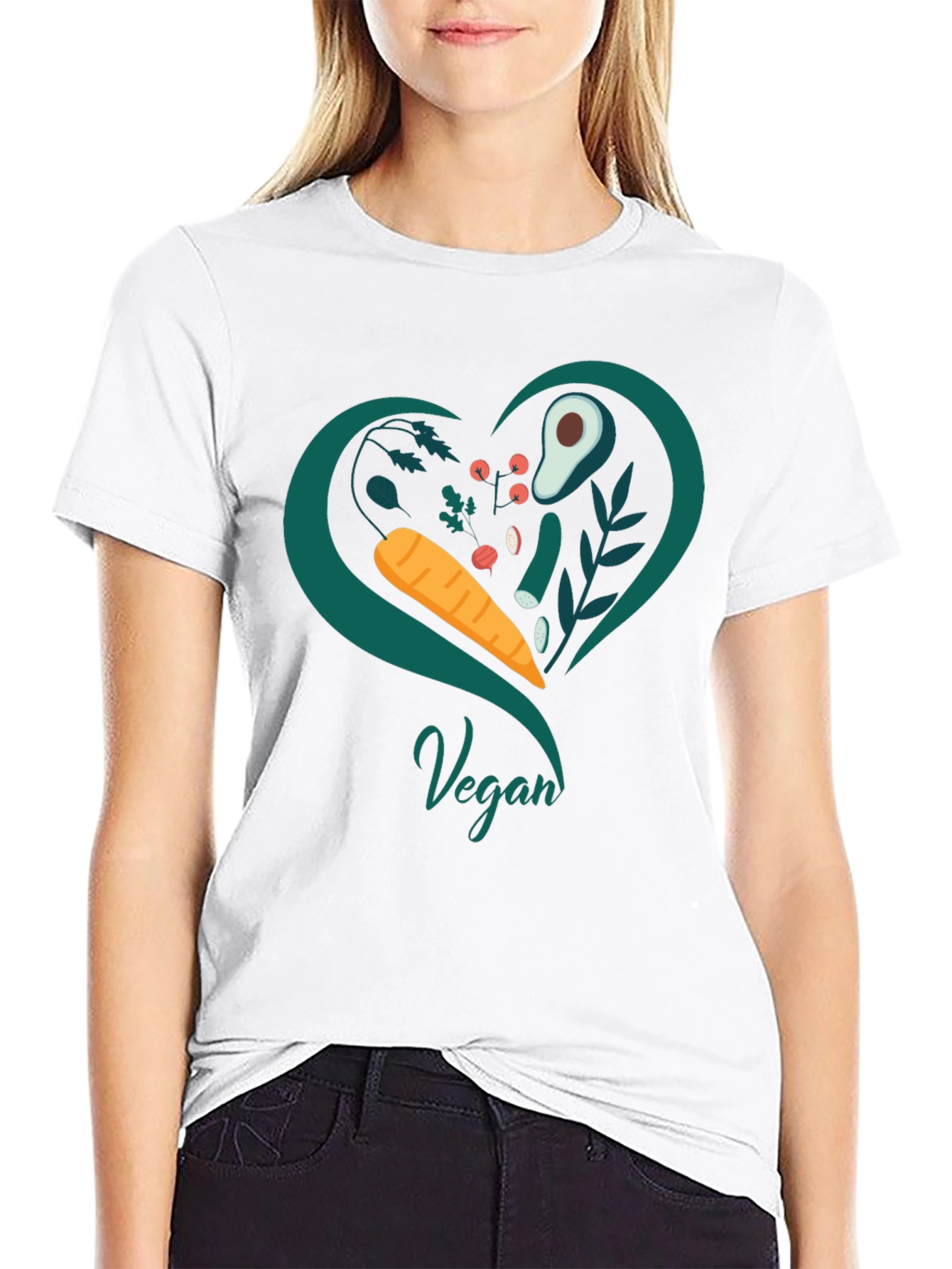 Black Vegan Heart T-Shirt - Black, Casual Fit view 9