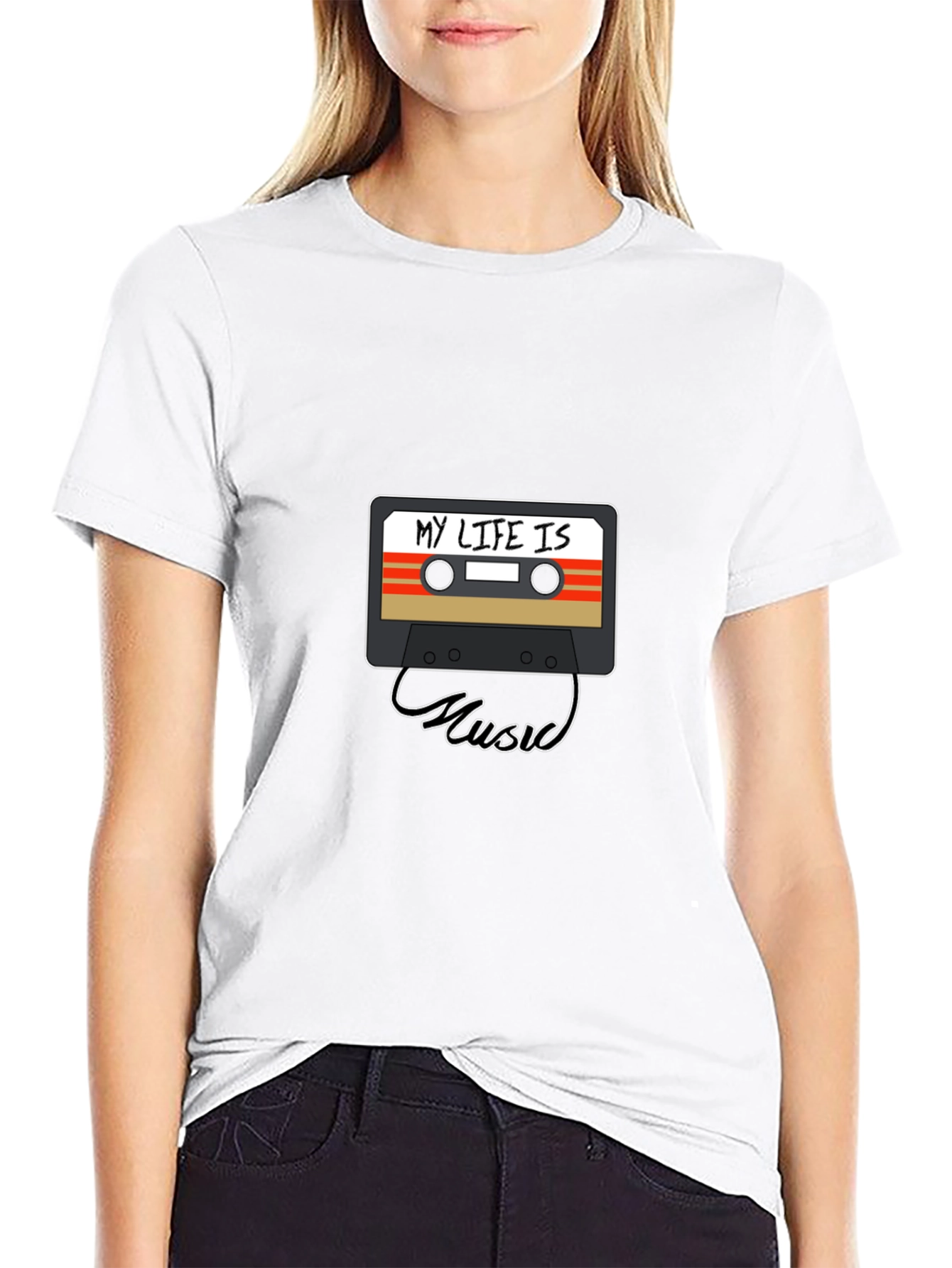 Black My Life Is Music Cassette Graphic Tee view 9