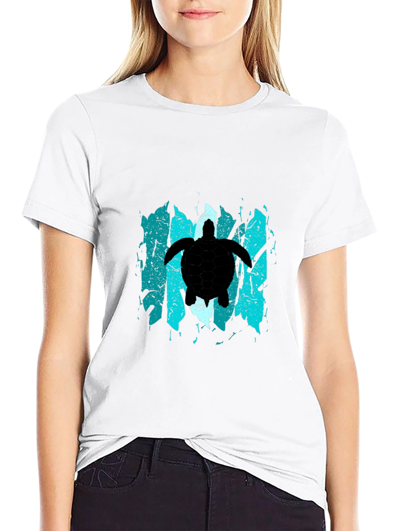 Black Turtle Graphic T-Shirt - Black, Distressed Design view 9