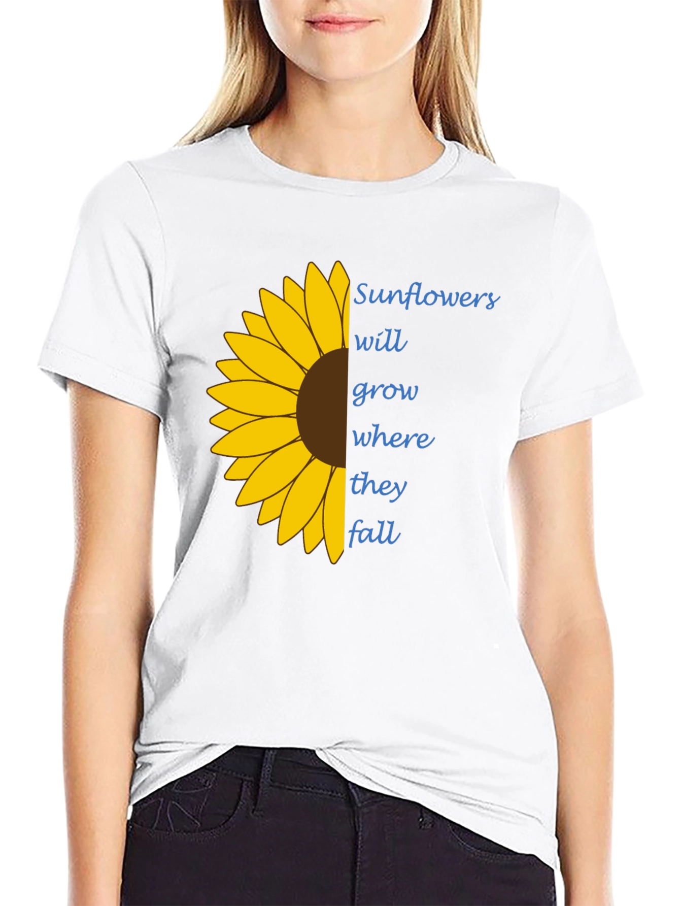 Black Sunflower Graphic Tee - "Grow Where They Fall" T-Shirt view 9